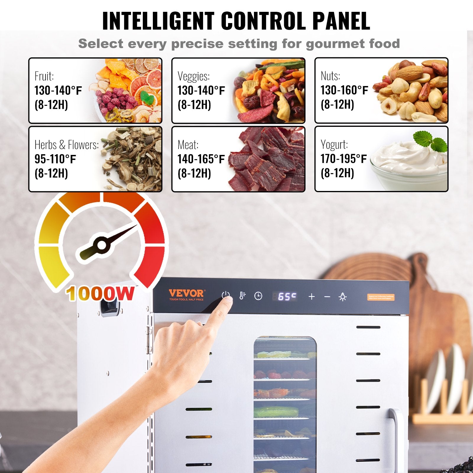 10 Trays Food Dehydrator Machine Stainless Steel 1000W Jerky Fruit Drying - Image 4