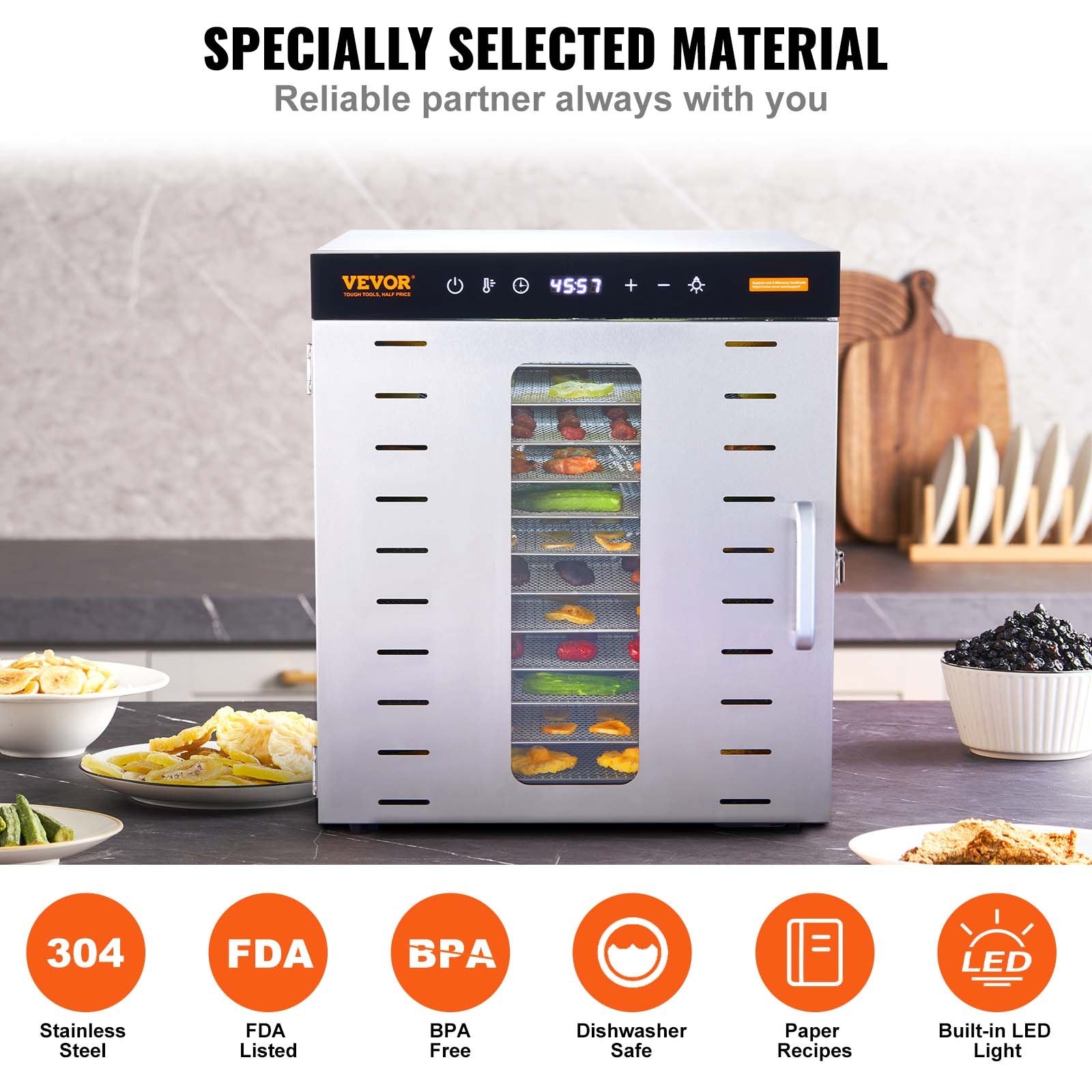 10 Trays Food Dehydrator Machine Stainless Steel 1000W Jerky Fruit Drying - Image 5