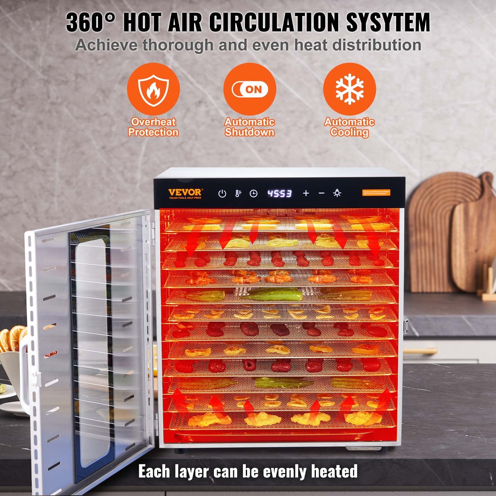 10 Trays Food Dehydrator Machine Stainless Steel 1000W Jerky Fruit Drying - Image 6