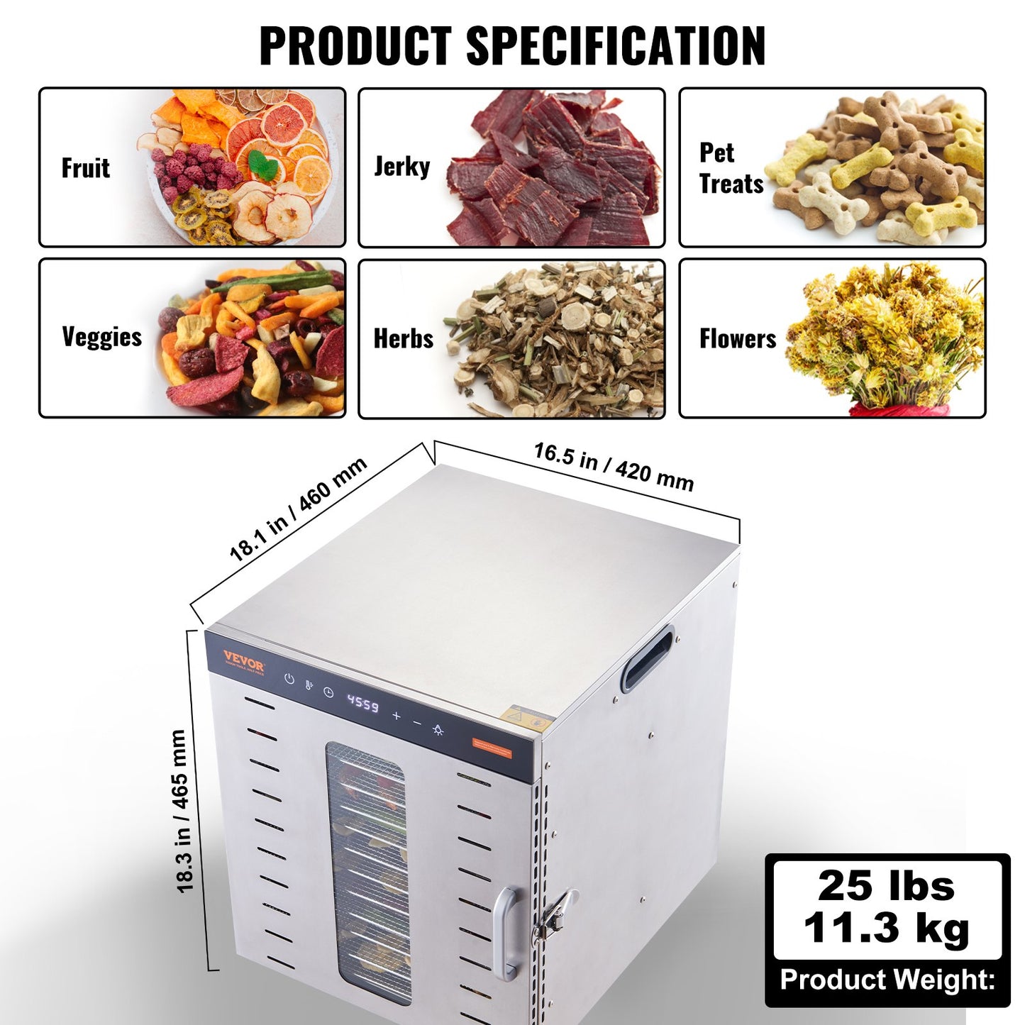 10 Trays Food Dehydrator Machine Stainless Steel 1000W Jerky Fruit Drying - Image 7