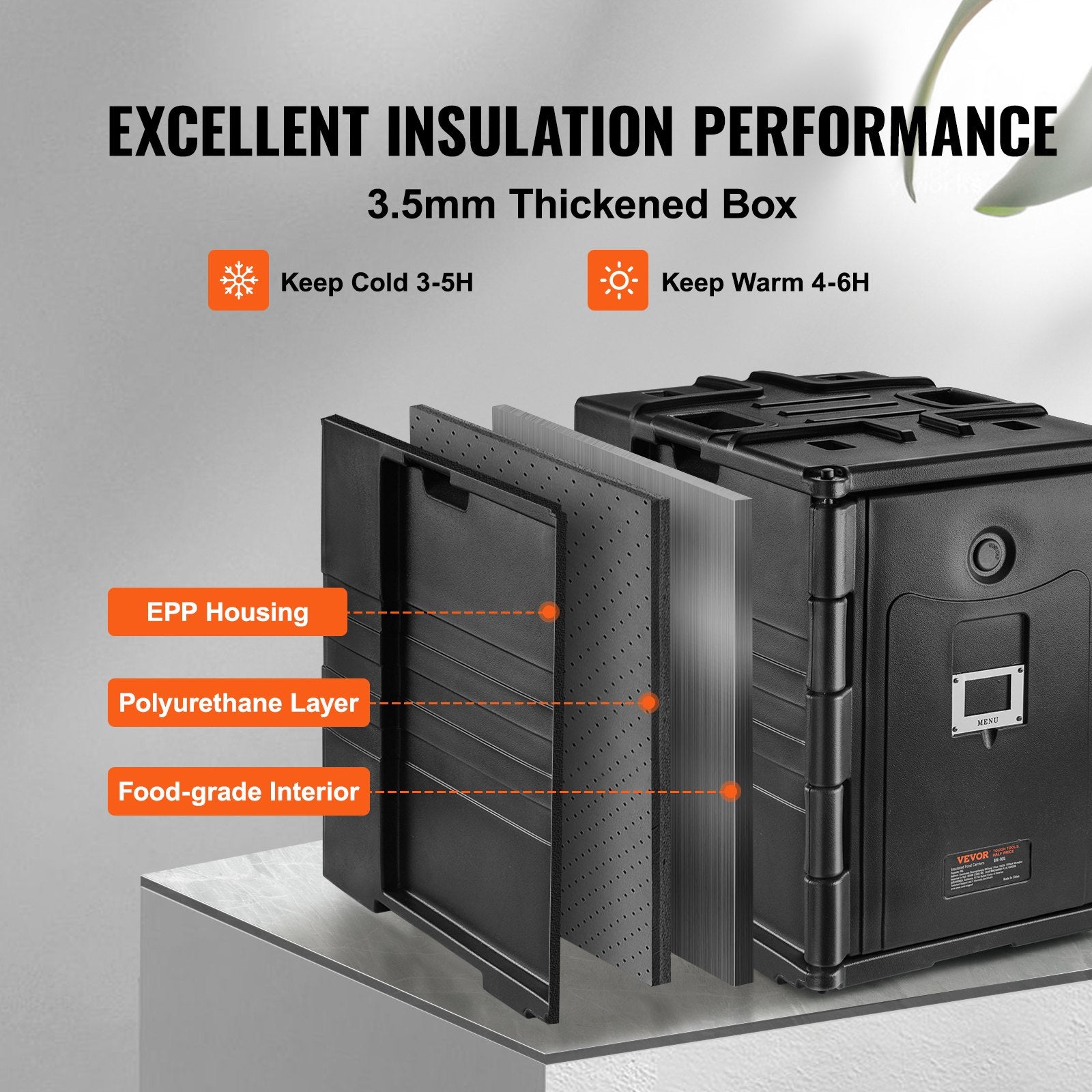 Insulated Food Pan Carrier, 82 Qt Hot Box for Catering, LLDPE Food Box Carrier w/ Double Buckles, Front Loading Food Warmer w/ Handles, Stackable End Loader for Restaurant, Canteen, etc. Black - Image 3