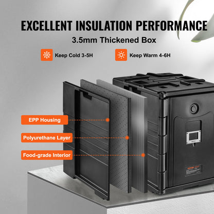 Insulated Food Pan Carrier, 82 Qt Hot Box for Catering, LLDPE Food Box Carrier w/ Double Buckles, Front Loading Food Warmer w/ Handles, Stackable End Loader for Restaurant, Canteen, etc. Black - Image 3