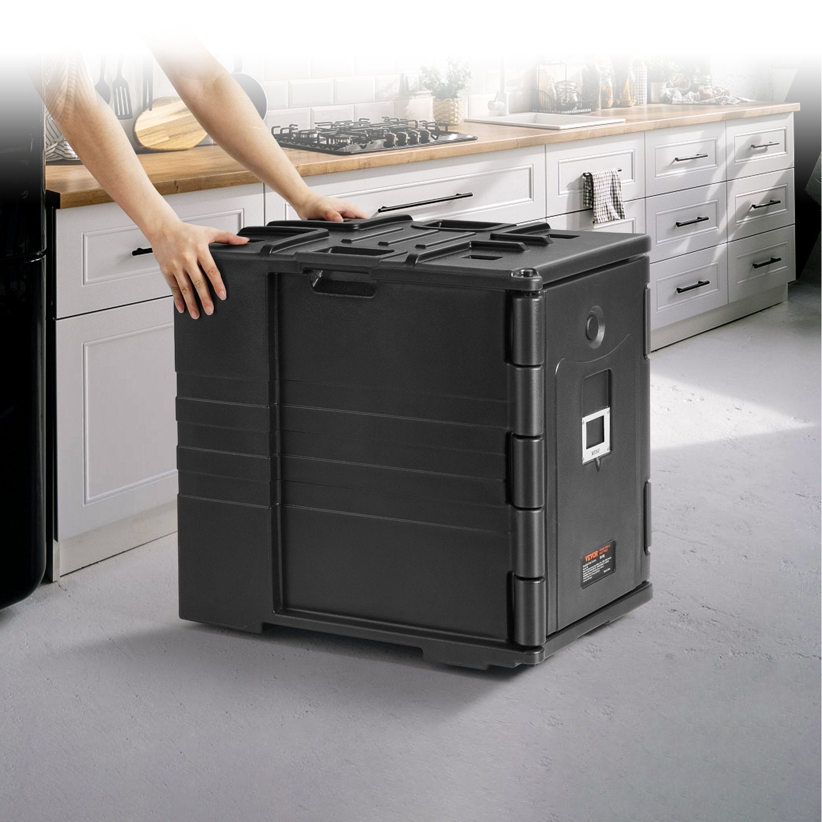 Insulated Food Pan Carrier, 82 Qt Hot Box for Catering, LLDPE Food Box Carrier w/ Double Buckles, Front Loading Food Warmer w/ Handles, Stackable End Loader for Restaurant, Canteen, etc. Black - Image 8