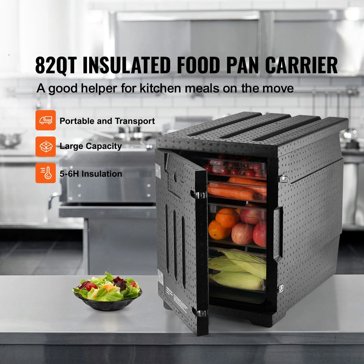 Insulated Food Pan Carrier, 90L Hot Box for Catering, LLDPE Food Box Carrier with Double Buckles, Front Loading Food Warmer for Restaurant, Canteen, etc. - Image 2