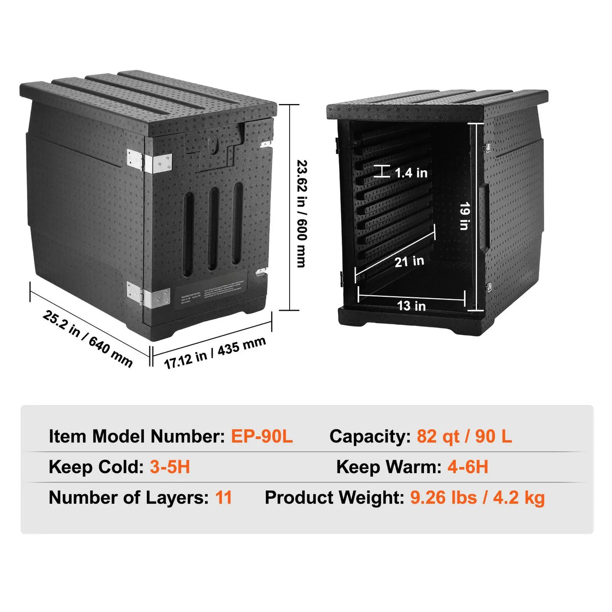 Insulated Food Pan Carrier, 90L Hot Box for Catering, LLDPE Food Box Carrier with Double Buckles, Front Loading Food Warmer for Restaurant, Canteen, etc. - Image 7