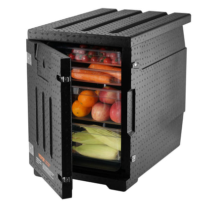 Insulated Food Pan Carrier, 90L Hot Box for Catering, LLDPE Food Box Carrier with Double Buckles, Front Loading Food Warmer for Restaurant, Canteen, etc.