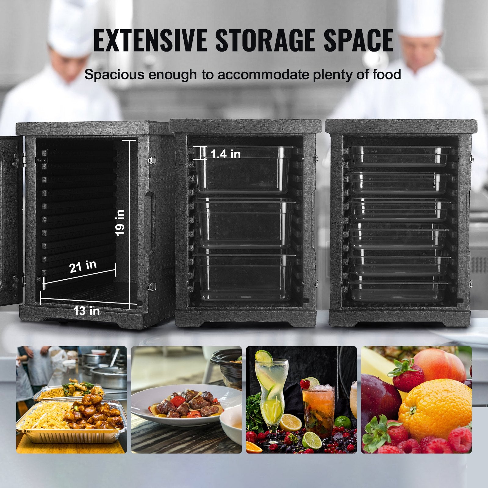 Insulated Food Pan Carrier, 90L Hot Box for Catering, LLDPE Food Box Carrier with Double Buckles, Front Loading Food Warmer for Restaurant, Canteen, etc. - Image 4