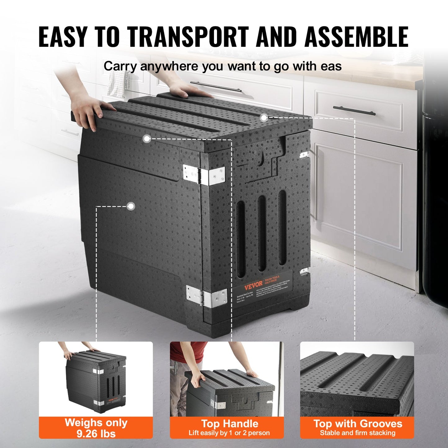 Insulated Food Pan Carrier, 90L Hot Box for Catering, LLDPE Food Box Carrier with Double Buckles, Front Loading Food Warmer for Restaurant, Canteen, etc. - Image 5