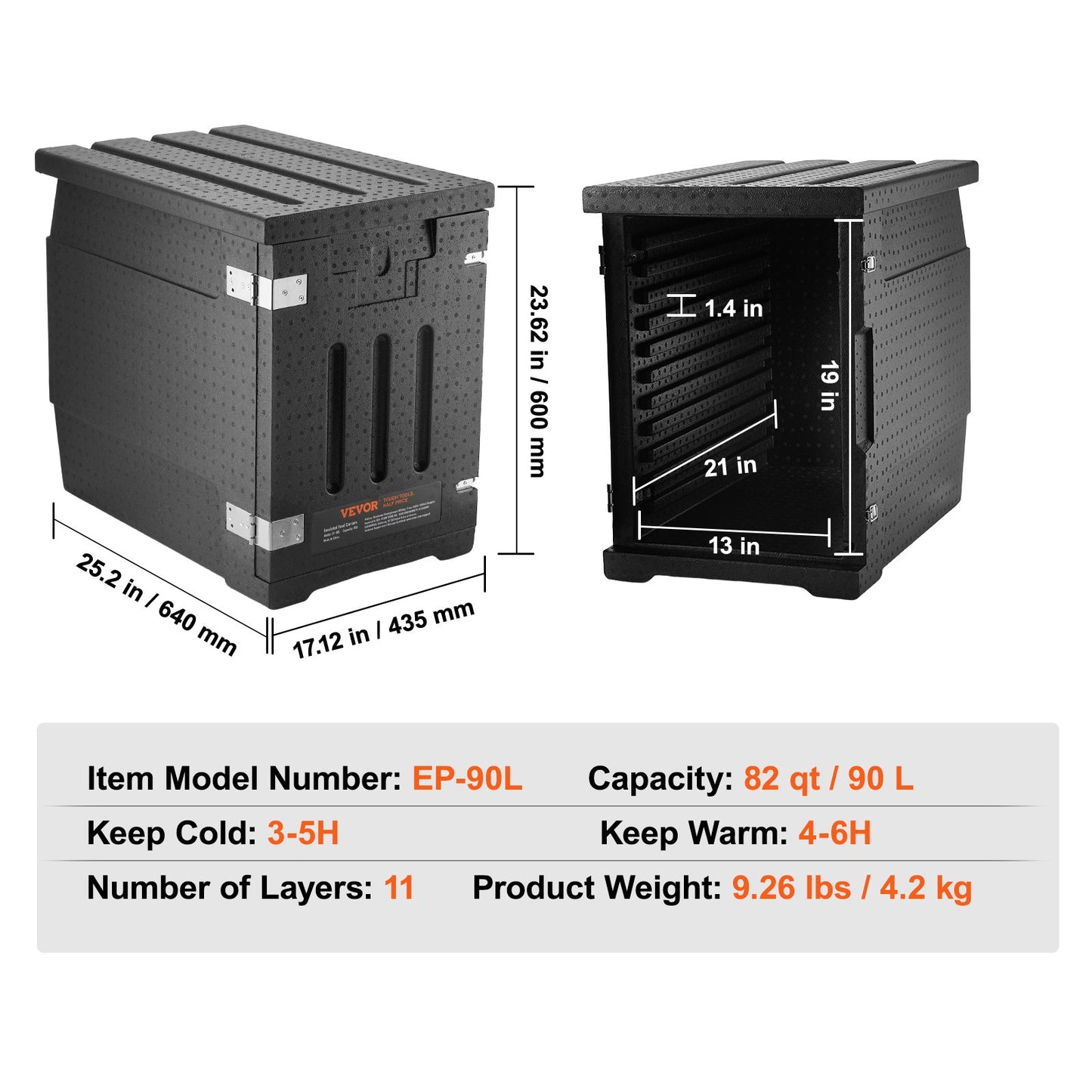 Insulated Food Pan Carrier, 90L Hot Box for Catering, LLDPE Food Box Carrier with Double Buckles, Front Loading Food Warmer for Restaurant, Canteen, etc. - Image 7