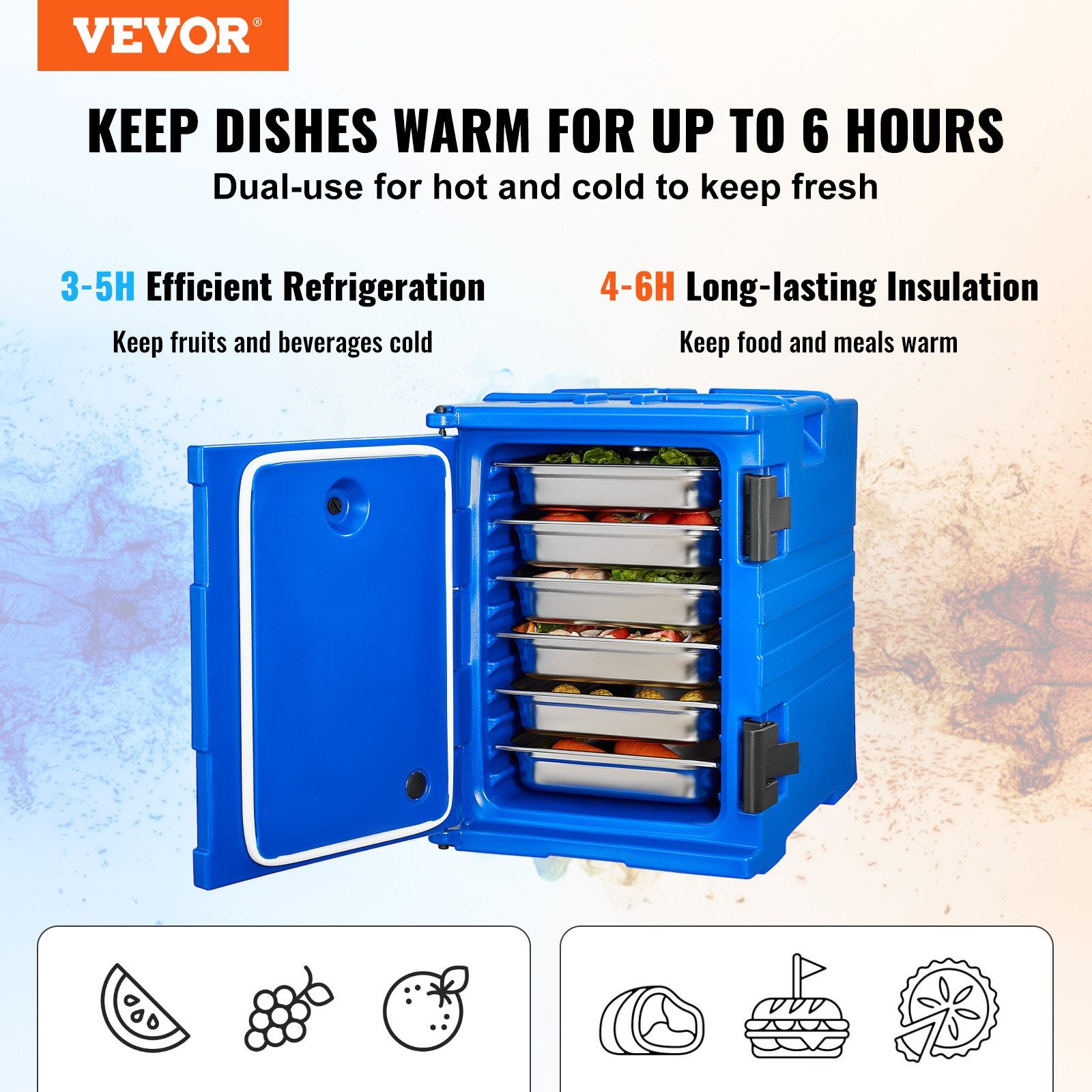 Insulated Food Pan Carrier, 90L Hot Box for Catering, Food Box Carrier with Double Buckles, Front Loading Food Warmer with Handles, Stackable End Loader for Restaurant, Canteen - Image 2
