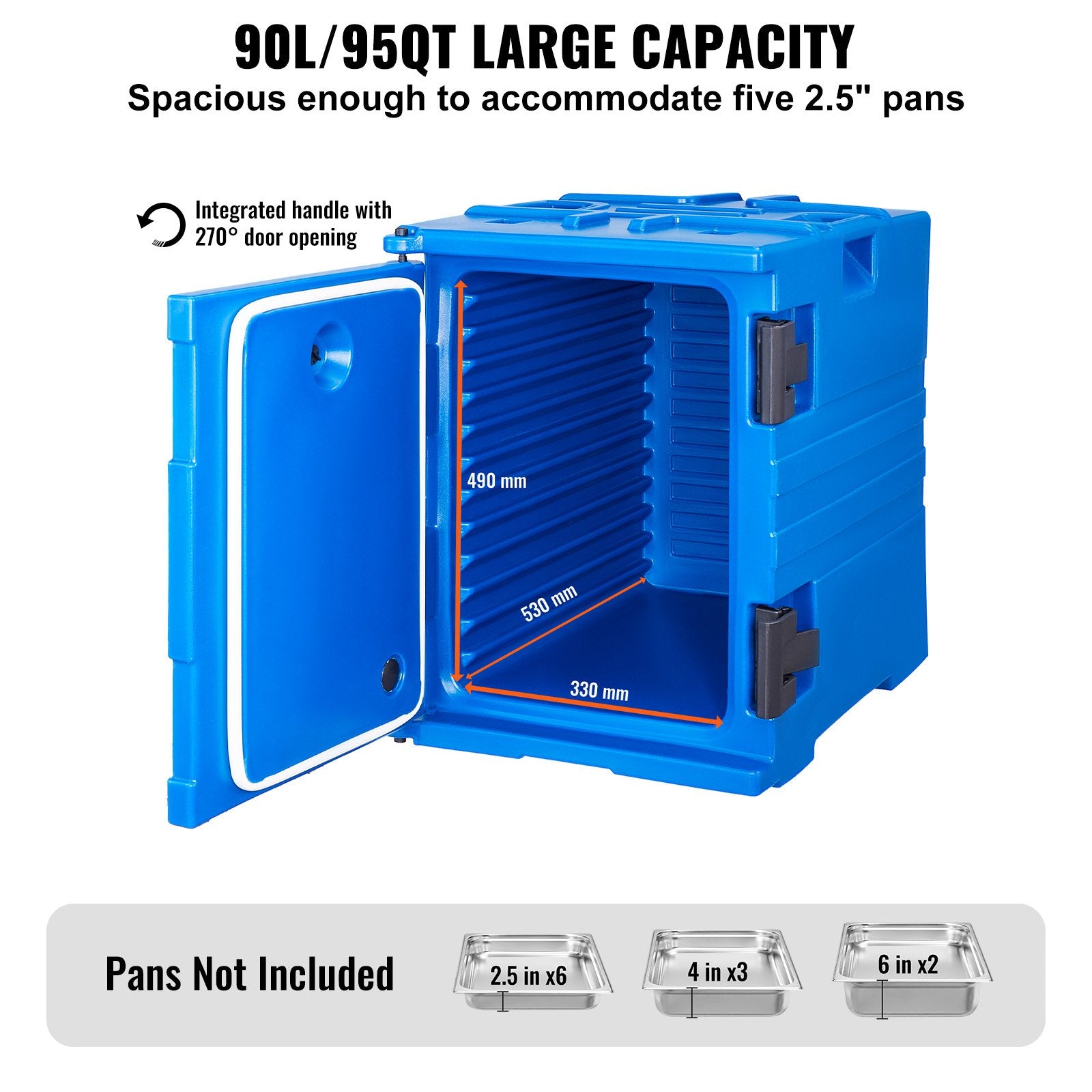 Insulated Food Pan Carrier, 90L Hot Box for Catering, Food Box Carrier with Double Buckles, Front Loading Food Warmer with Handles, Stackable End Loader for Restaurant, Canteen - Image 3