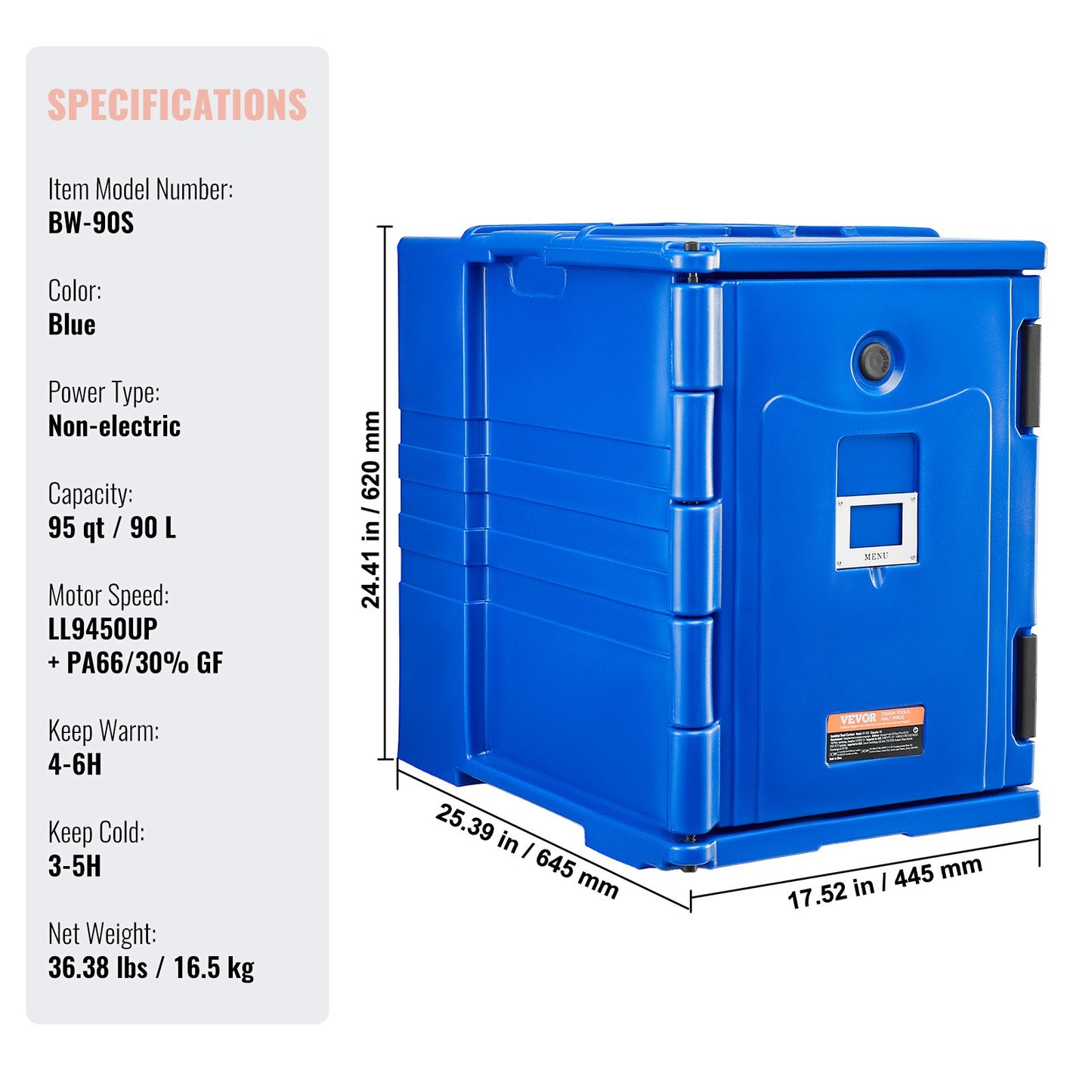 Insulated Food Pan Carrier, 90L Hot Box for Catering, Food Box Carrier with Double Buckles, Front Loading Food Warmer with Handles, Stackable End Loader for Restaurant, Canteen - Image 7