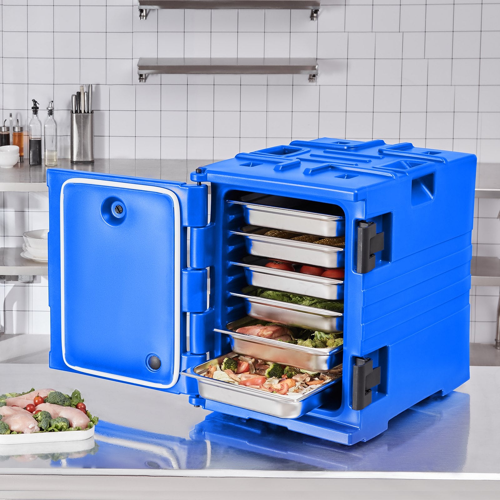 Insulated Food Pan Carrier, 90L Hot Box for Catering, Food Box Carrier with Double Buckles, Front Loading Food Warmer with Handles, Stackable End Loader for Restaurant, Canteen - Image 8