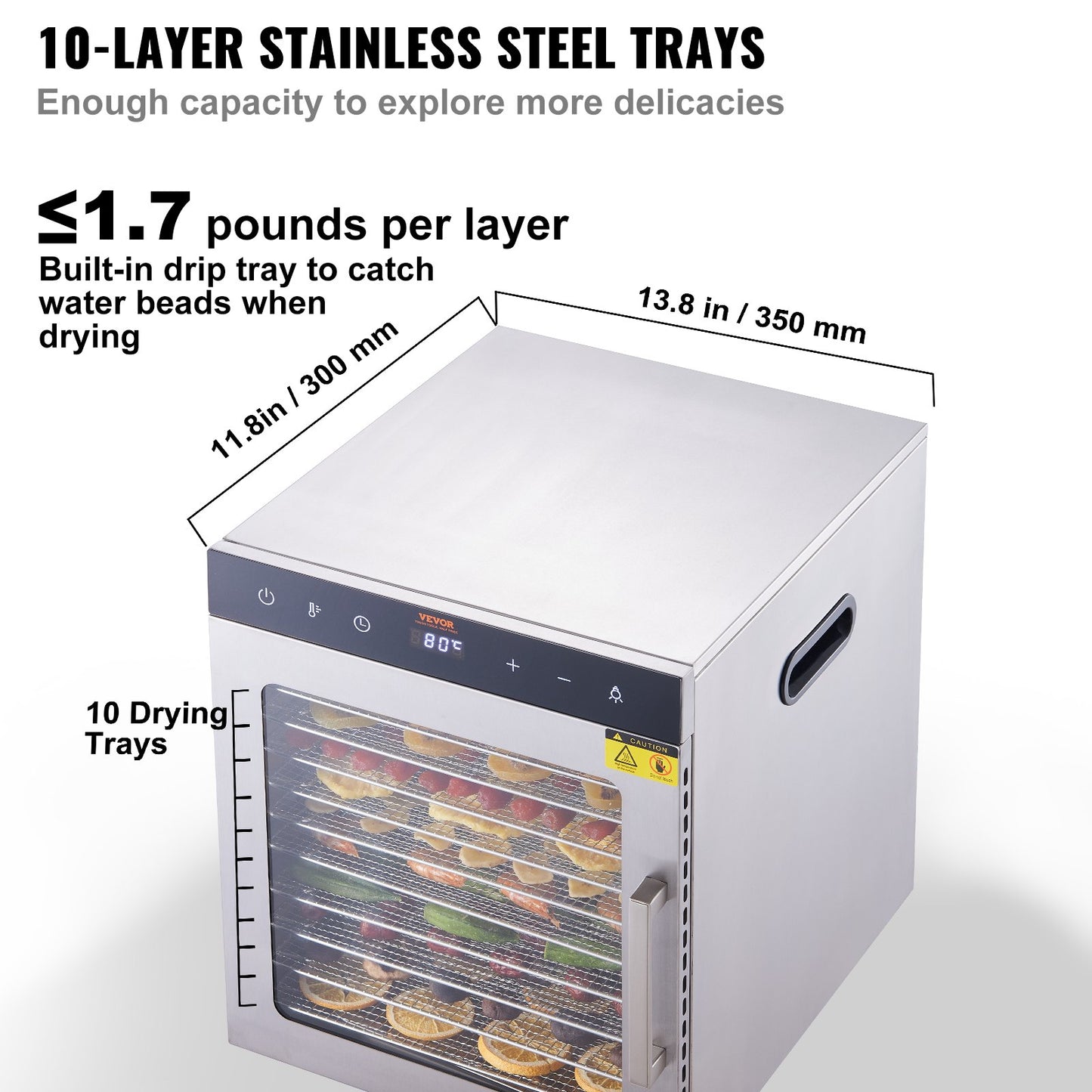 10 Trays Food Dehydrator Machine Stainless Steel 800W Jerky Fruit Drying - Image 3