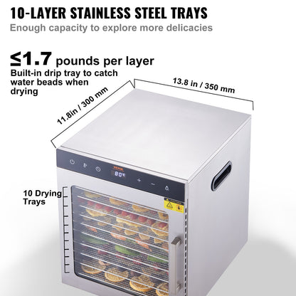 10 Trays Food Dehydrator Machine Stainless Steel 800W Jerky Fruit Drying - Image 3