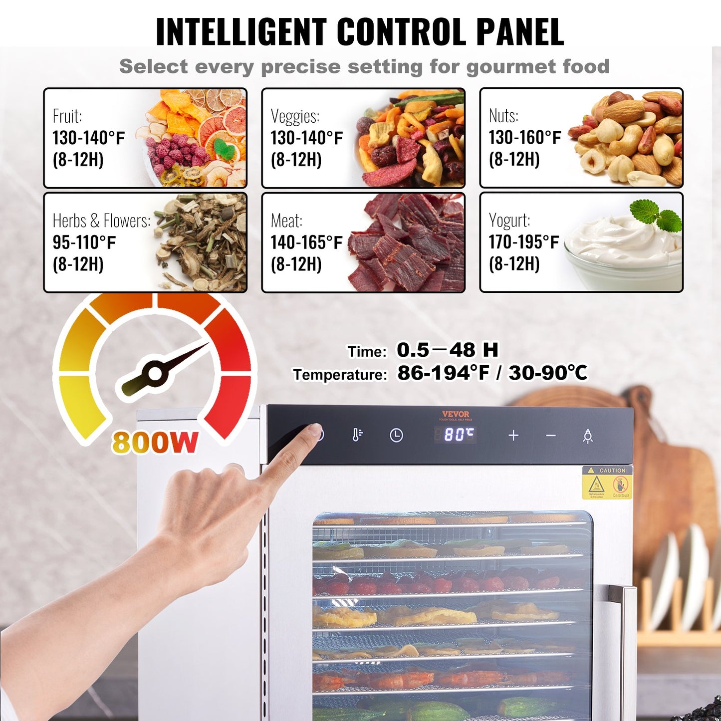 10 Trays Food Dehydrator Machine Stainless Steel 800W Jerky Fruit Drying - Image 4