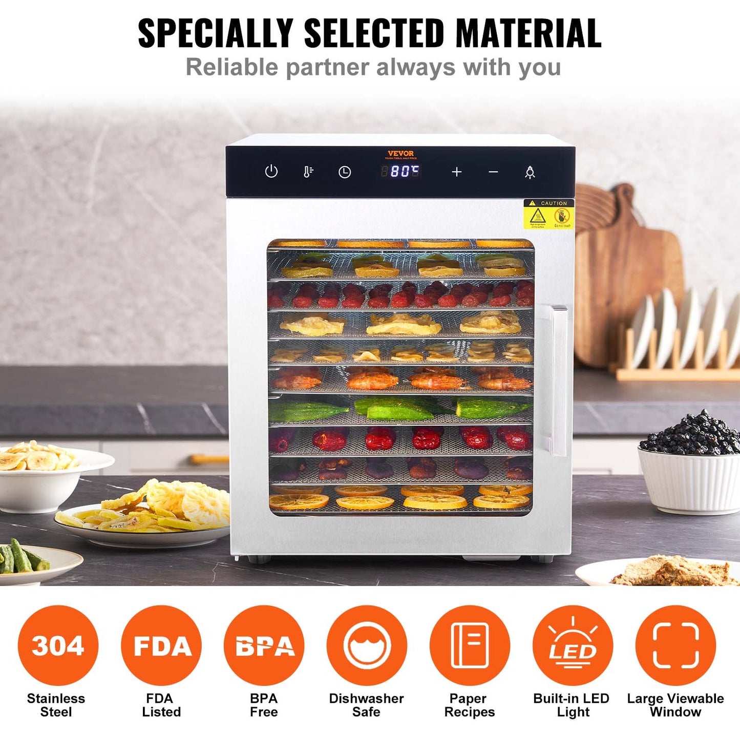 10 Trays Food Dehydrator Machine Stainless Steel 800W Jerky Fruit Drying - Image 5