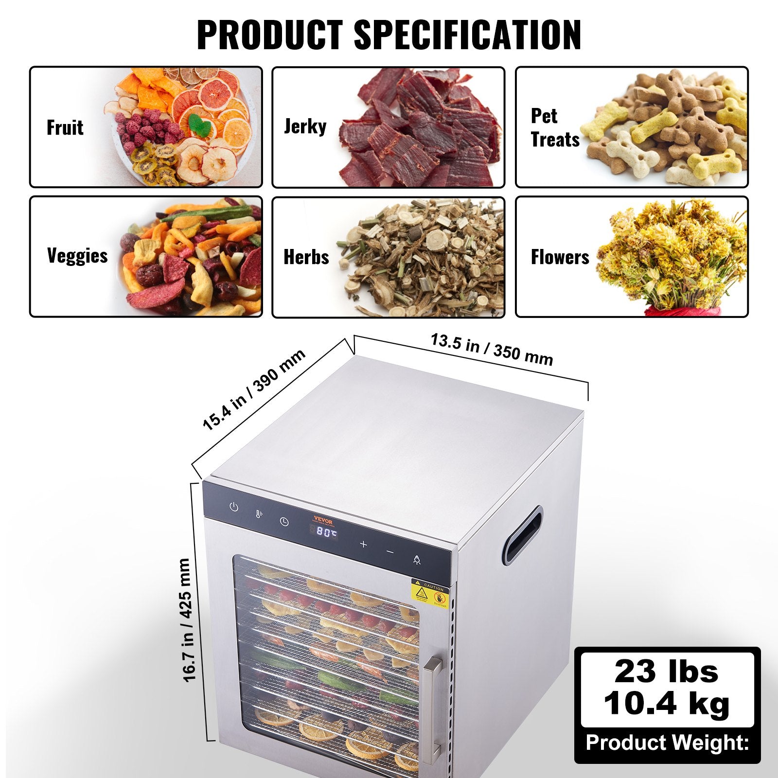 10 Trays Food Dehydrator Machine Stainless Steel 800W Jerky Fruit Drying - Image 7