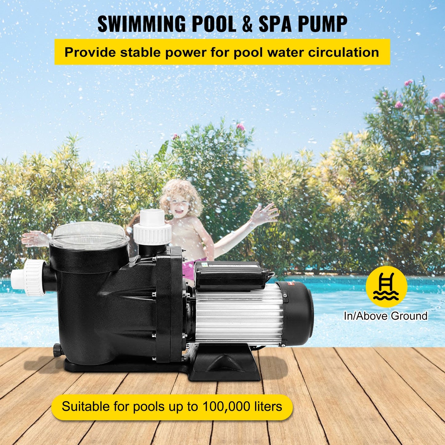 Swimming Pool Filter Pump 2.5HP, 1850W Swimming Pool Pump 148GPM, Single Speed Filter for Spa Water Circulation Above Ground Apply Swimming Pool, Bathtub - Image 2