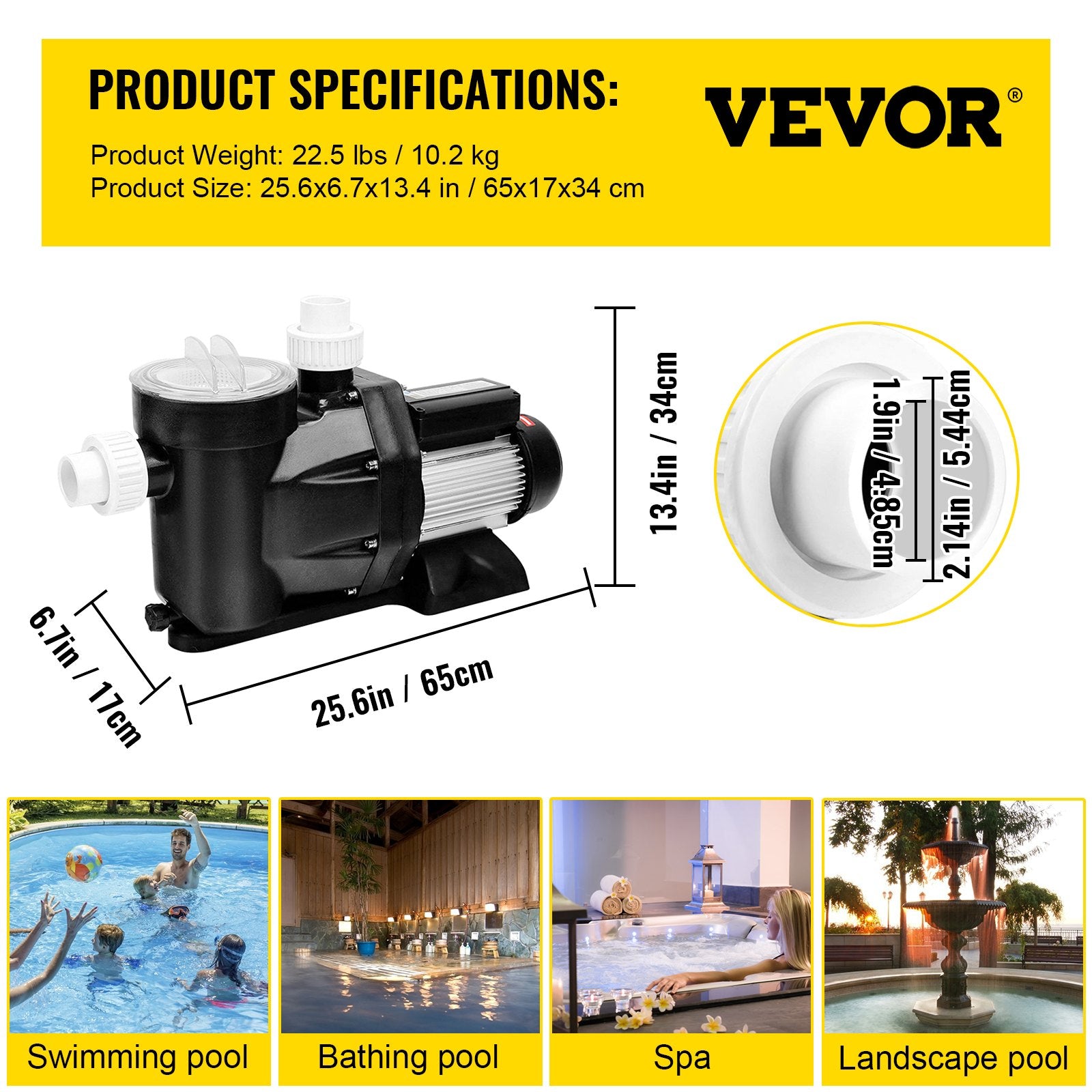 Swimming Pool Filter Pump 2.5HP, 1850W Swimming Pool Pump 148GPM, Single Speed Filter for Spa Water Circulation Above Ground Apply Swimming Pool, Bathtub - Image 7