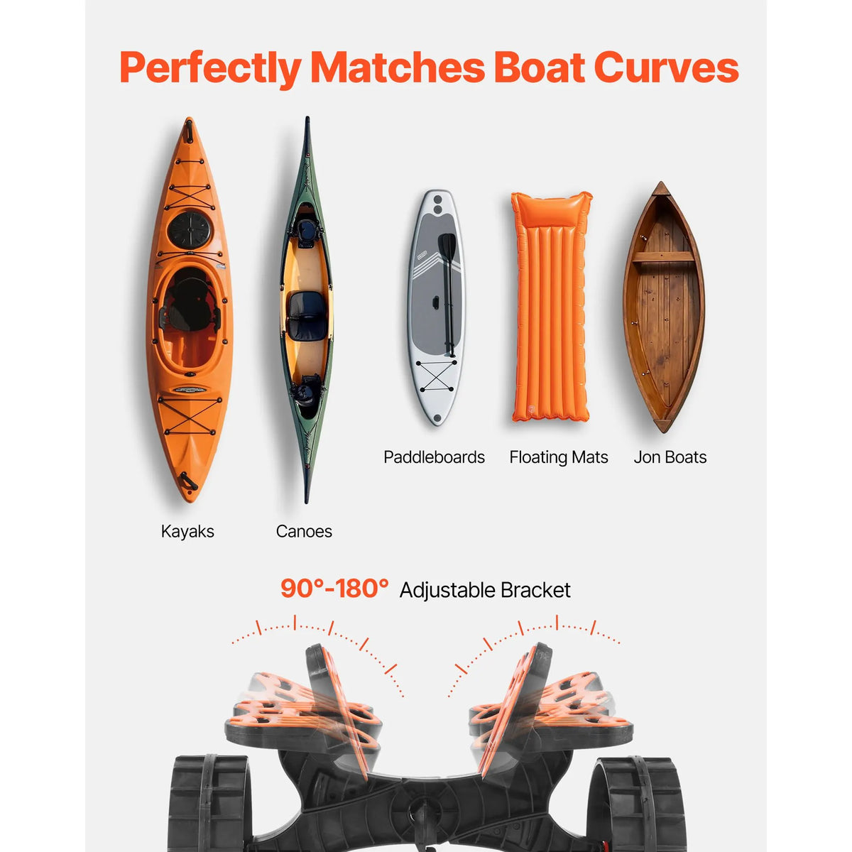 Kayak Cart, 136.1 kg Load Capacity, Foldable Kayak Trolley with 25.4 cm Solid Rubber Tires & 1 Ratchet Strap, Paddle Board Trolley for Carrying Kayaks, Canoes, Paddleboards, Float Mats,Jon Boats - Image 5