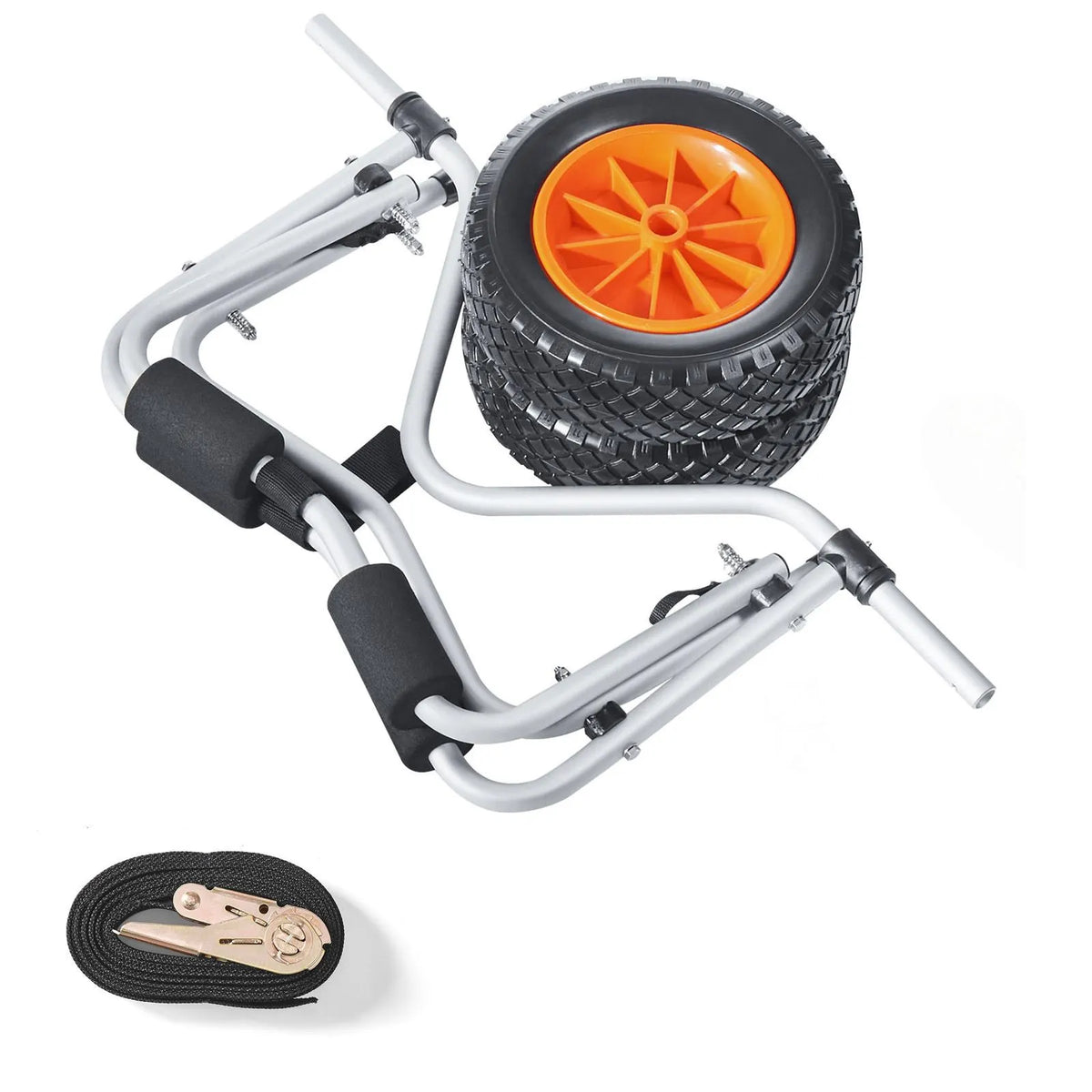 Kayak Cart, 113.4 kg Load Capacity, Foldable Kayak Trolley with 25.4 cm Solid Rubber Tires & 1 Ratchet Strap, Paddle Board Trolley for Carrying Kayaks, Canoes, Paddleboards, Float Mats,Jon Boats