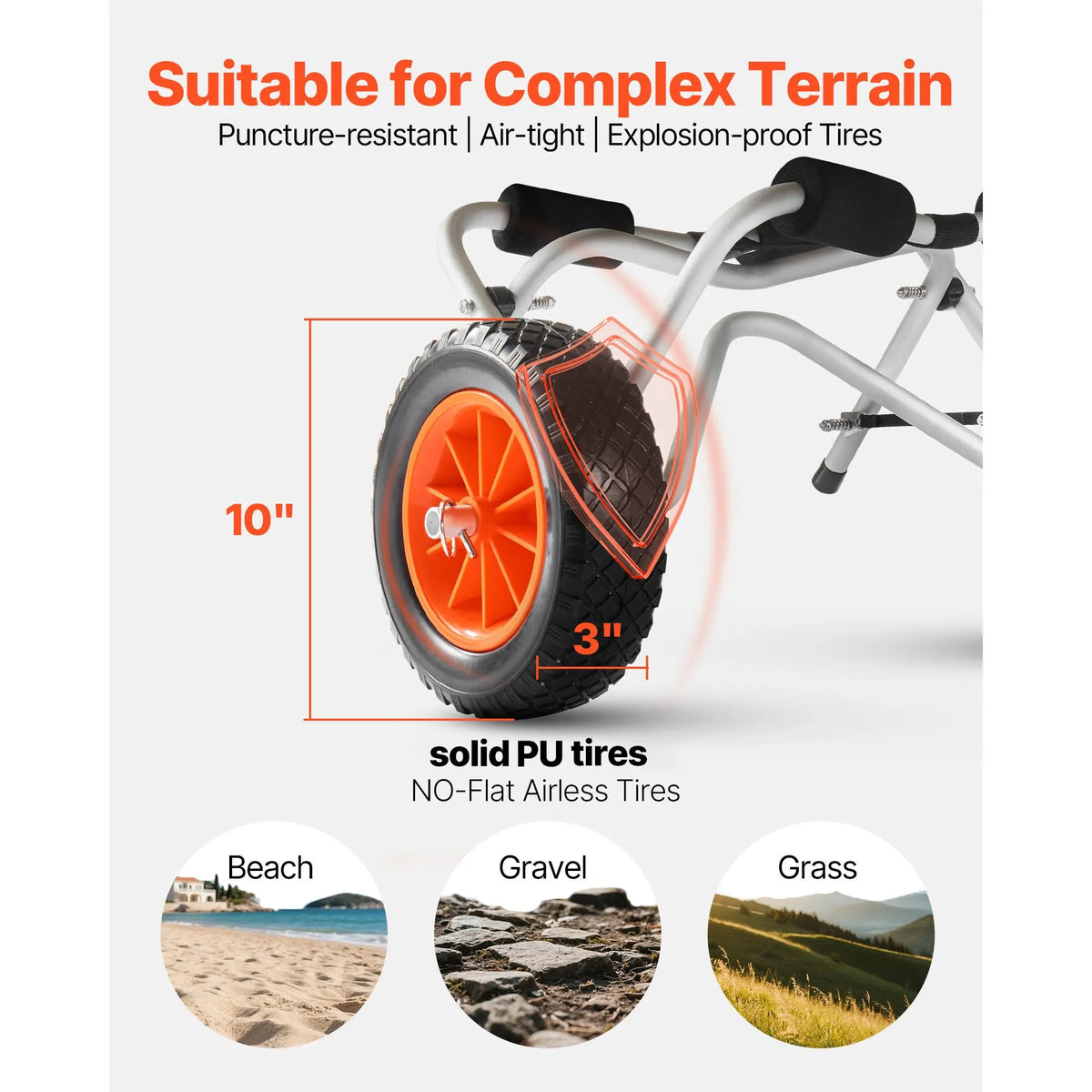 Kayak Cart, 113.4 kg Load Capacity, Foldable Kayak Trolley with 25.4 cm Solid Rubber Tires & 1 Ratchet Strap, Paddle Board Trolley for Carrying Kayaks, Canoes, Paddleboards, Float Mats,Jon Boats - Image 3