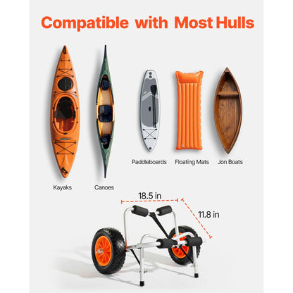 Kayak Cart, 113.4 kg Load Capacity, Foldable Kayak Trolley with 25.4 cm Solid Rubber Tires & 1 Ratchet Strap, Paddle Board Trolley for Carrying Kayaks, Canoes, Paddleboards, Float Mats,Jon Boats - Image 5