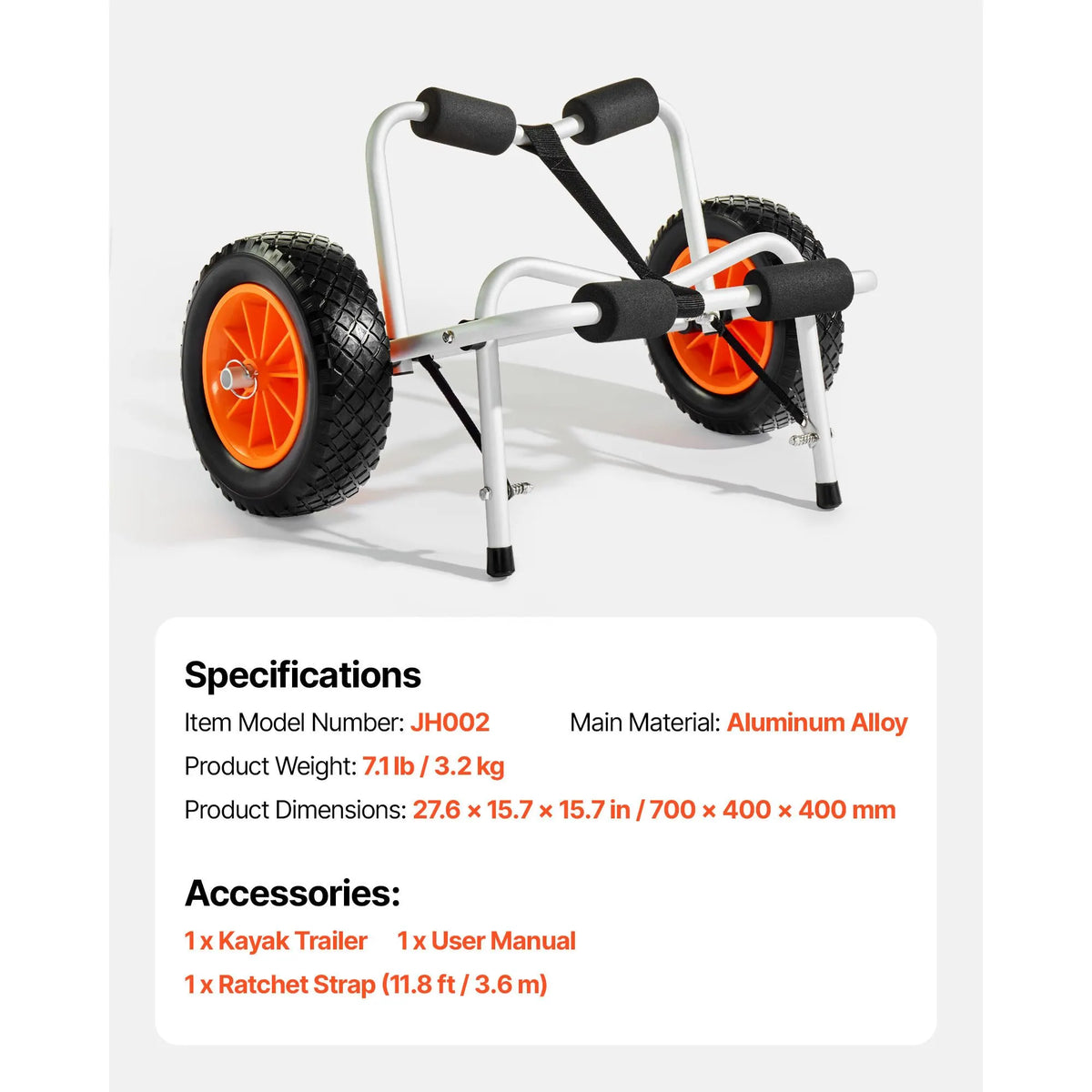 Kayak Cart, 113.4 kg Load Capacity, Foldable Kayak Trolley with 25.4 cm Solid Rubber Tires & 1 Ratchet Strap, Paddle Board Trolley for Carrying Kayaks, Canoes, Paddleboards, Float Mats,Jon Boats - Image 7