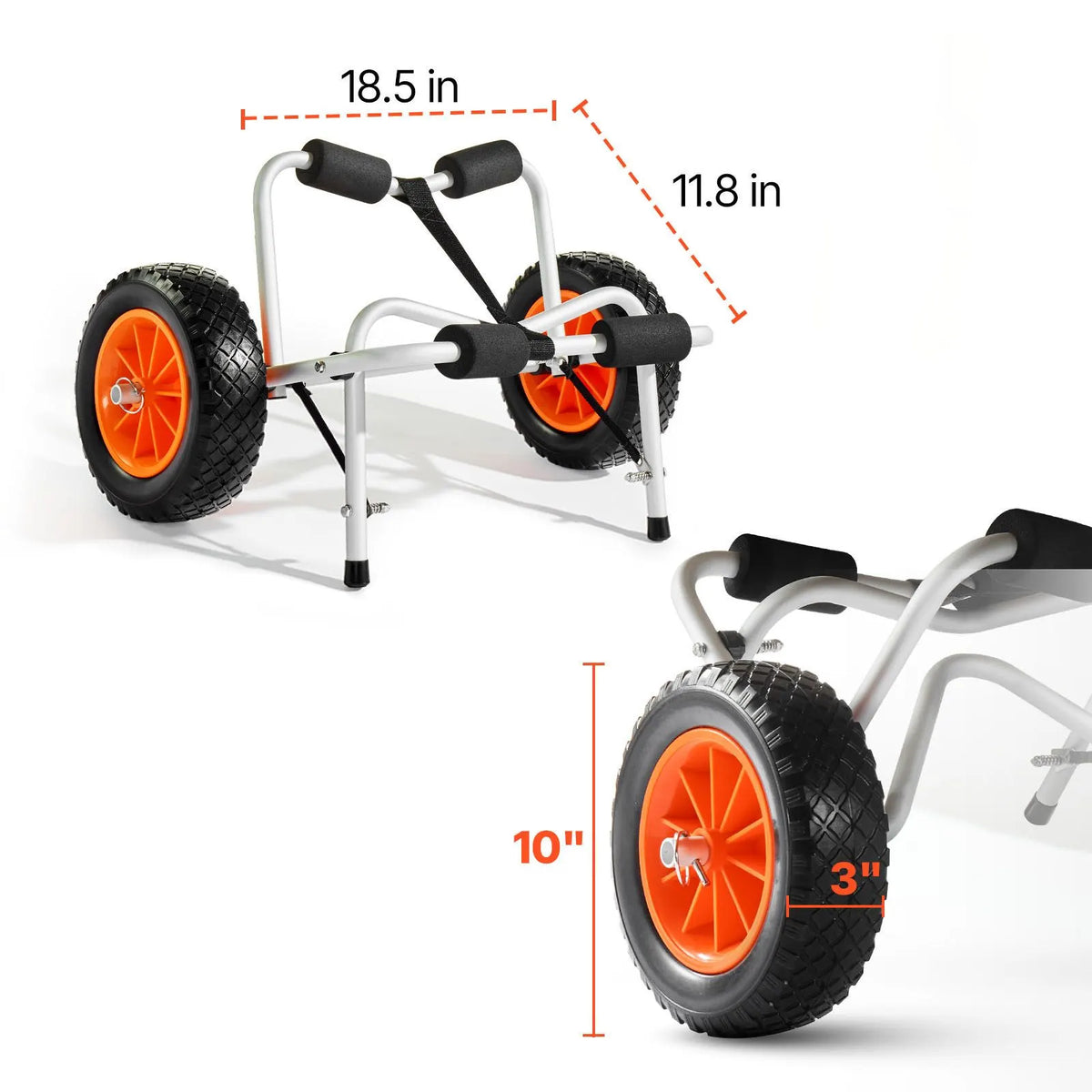 Kayak Cart, 113.4 kg Load Capacity, Foldable Kayak Trolley with 25.4 cm Solid Rubber Tires & 1 Ratchet Strap, Paddle Board Trolley for Carrying Kayaks, Canoes, Paddleboards, Float Mats,Jon Boats - Image 8