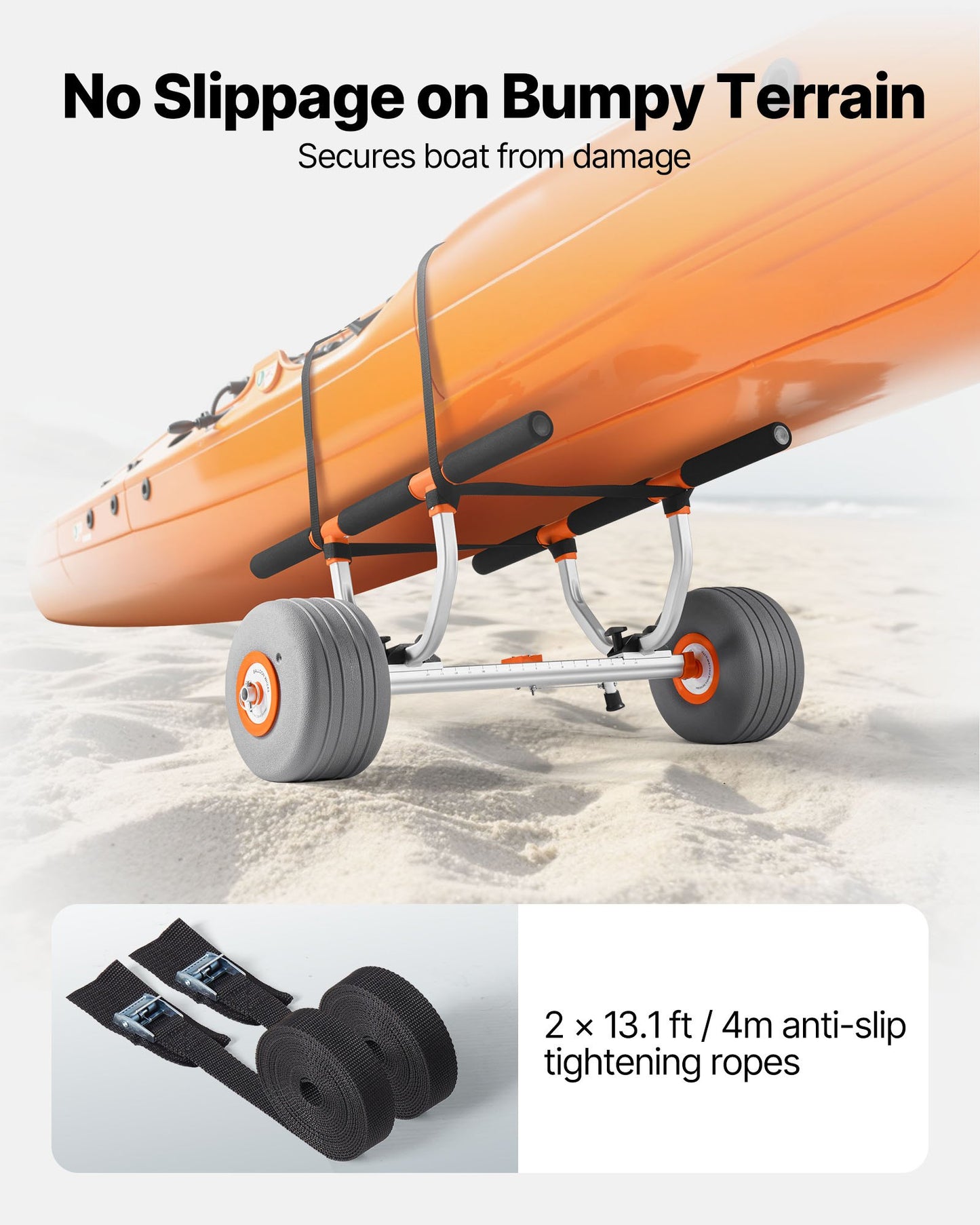 Kayak Cart, 158.8 kg Load Capacity, Kayak Trolley with 30.5 cm Inflatable PU Tires & 2 Straps, Assembles & Disassembles Within Seconds, Paddle Board Trolley for Carrying Kayaks and Canoes - Image 4