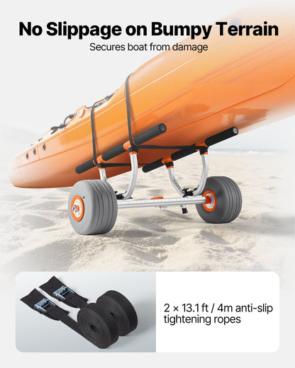 Kayak Cart, 158.8 kg Load Capacity, Kayak Trolley with 30.5 cm Inflatable PU Tires & 2 Straps, Assembles & Disassembles Within Seconds, Paddle Board Trolley for Carrying Kayaks and Canoes - Image 4