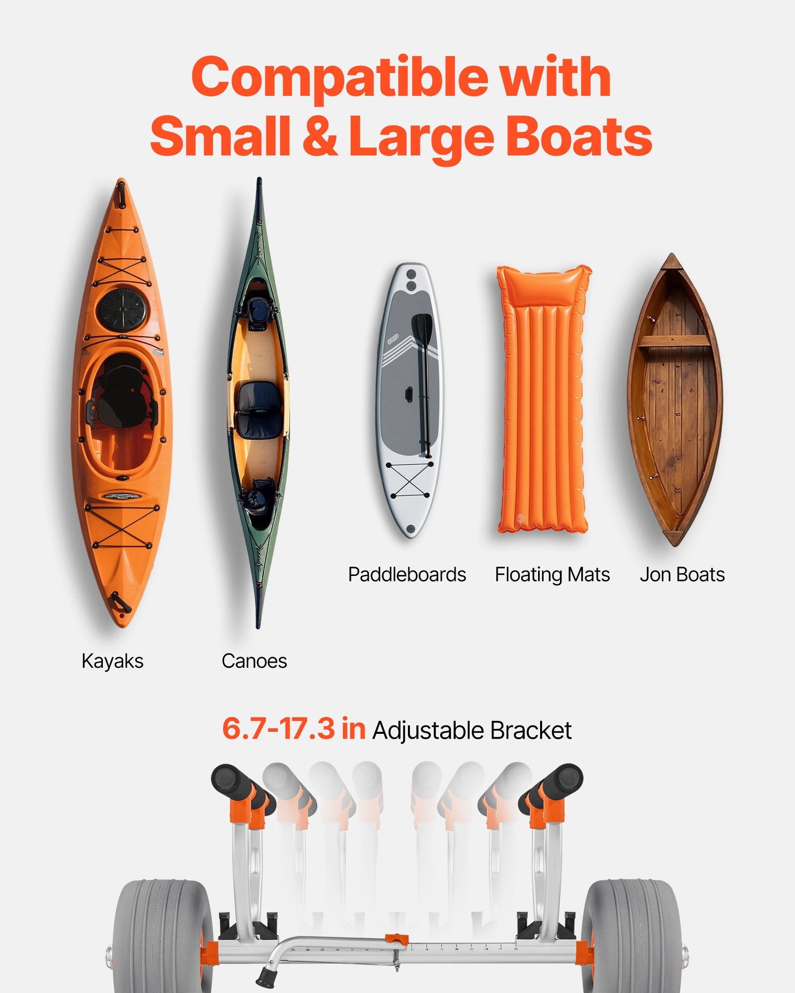 Kayak Cart, 158.8 kg Load Capacity, Kayak Trolley with 30.5 cm Inflatable PU Tires & 2 Straps, Assembles & Disassembles Within Seconds, Paddle Board Trolley for Carrying Kayaks and Canoes - Image 5