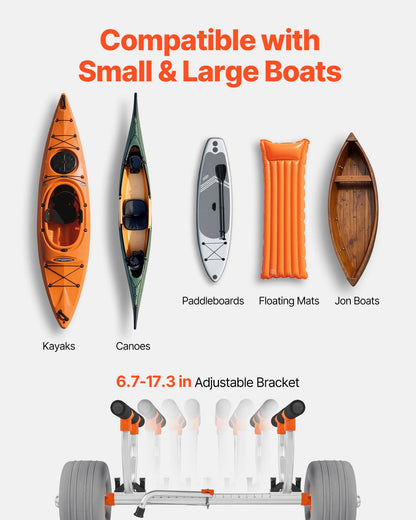 Kayak Cart, 158.8 kg Load Capacity, Kayak Trolley with 30.5 cm Inflatable PU Tires & 2 Straps, Assembles & Disassembles Within Seconds, Paddle Board Trolley for Carrying Kayaks and Canoes - Image 5