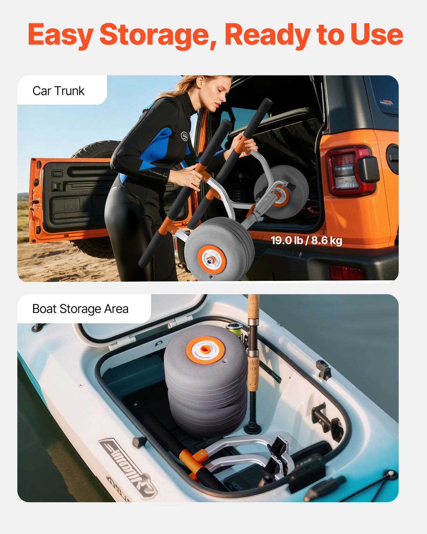Kayak Cart, 158.8 kg Load Capacity, Kayak Trolley with 30.5 cm Inflatable PU Tires & 2 Straps, Assembles & Disassembles Within Seconds, Paddle Board Trolley for Carrying Kayaks and Canoes - Image 6