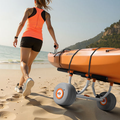 Kayak Cart, 158.8 kg Load Capacity, Kayak Trolley with 30.5 cm Inflatable PU Tires & 2 Straps, Assembles & Disassembles Within Seconds, Paddle Board Trolley for Carrying Kayaks and Canoes - Image 8