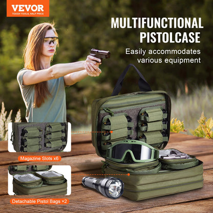 Range Bag for 2 Pistols Tactical Gun Bag 2 Built-in Pistol Bags Green - Image 2
