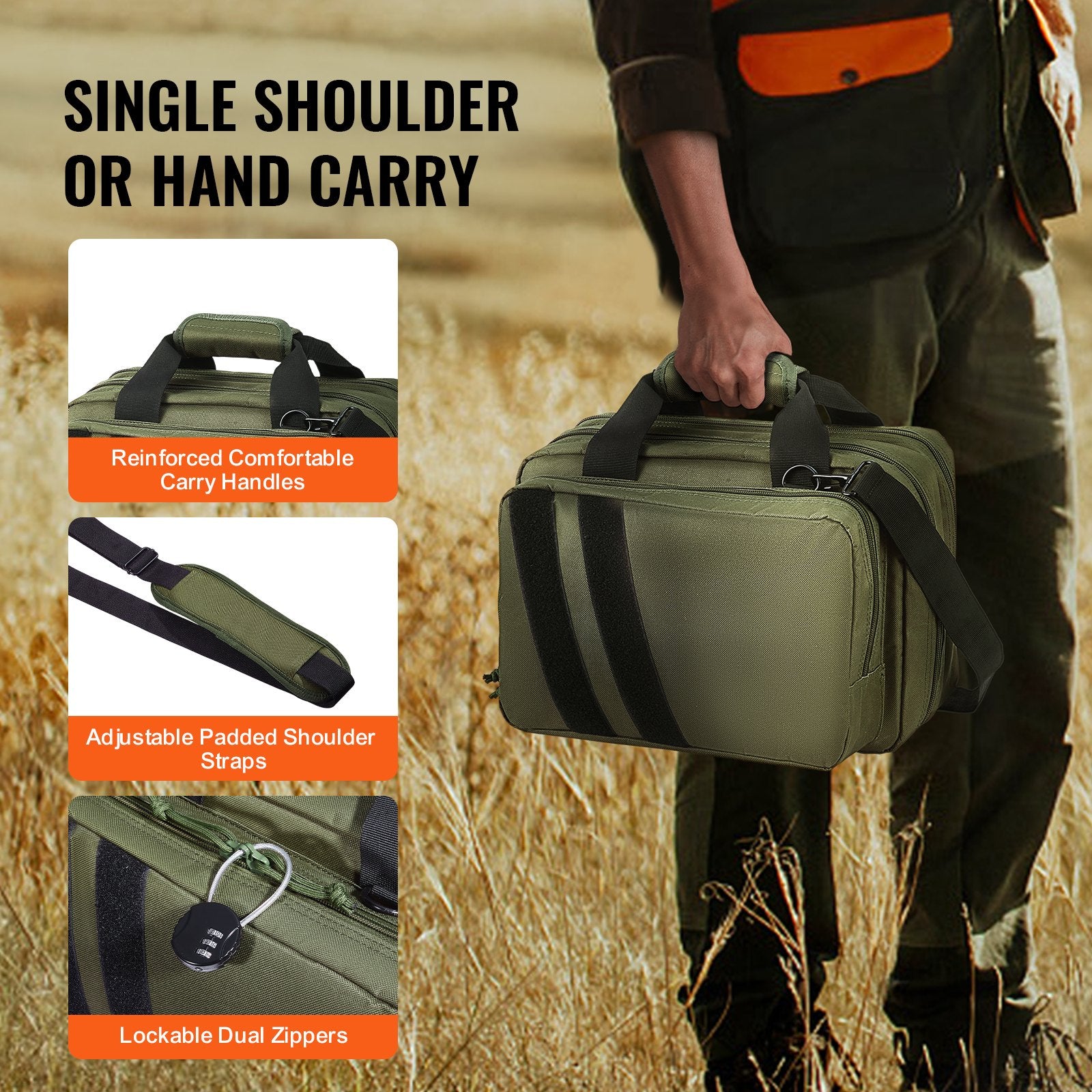Range Bag for 2 Pistols Tactical Gun Bag 2 Built-in Pistol Bags Green - Image 6