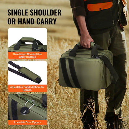 Range Bag for 2 Pistols Tactical Gun Bag 2 Built-in Pistol Bags Green - Image 6
