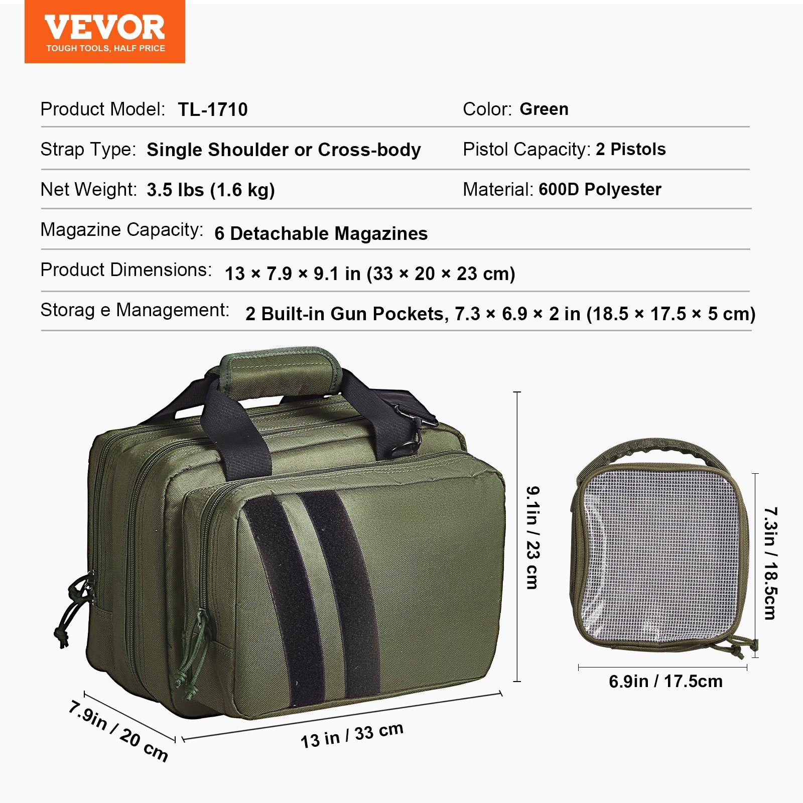 Range Bag for 2 Pistols Tactical Gun Bag 2 Built-in Pistol Bags Green - Image 7