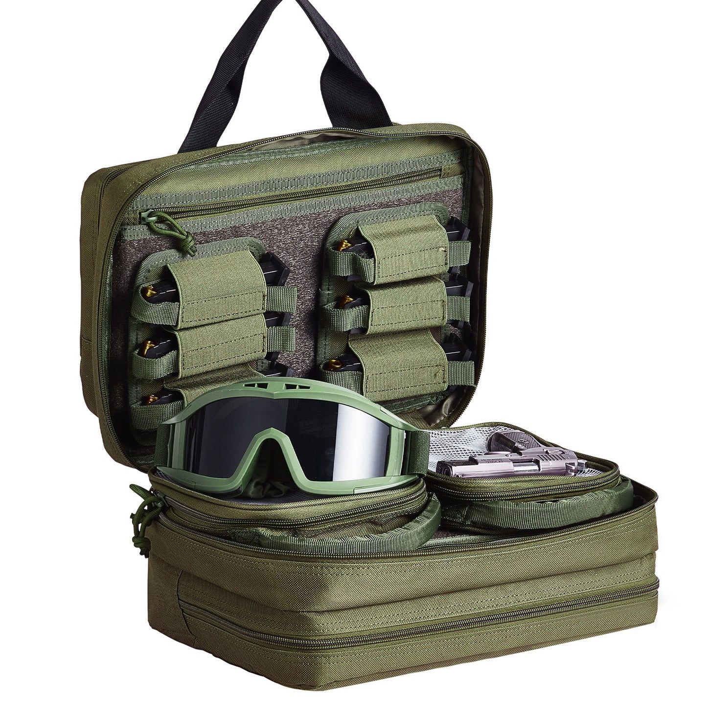 Range Bag for 2 Pistols Tactical Gun Bag 2 Built-in Pistol Bags Green - Image 9