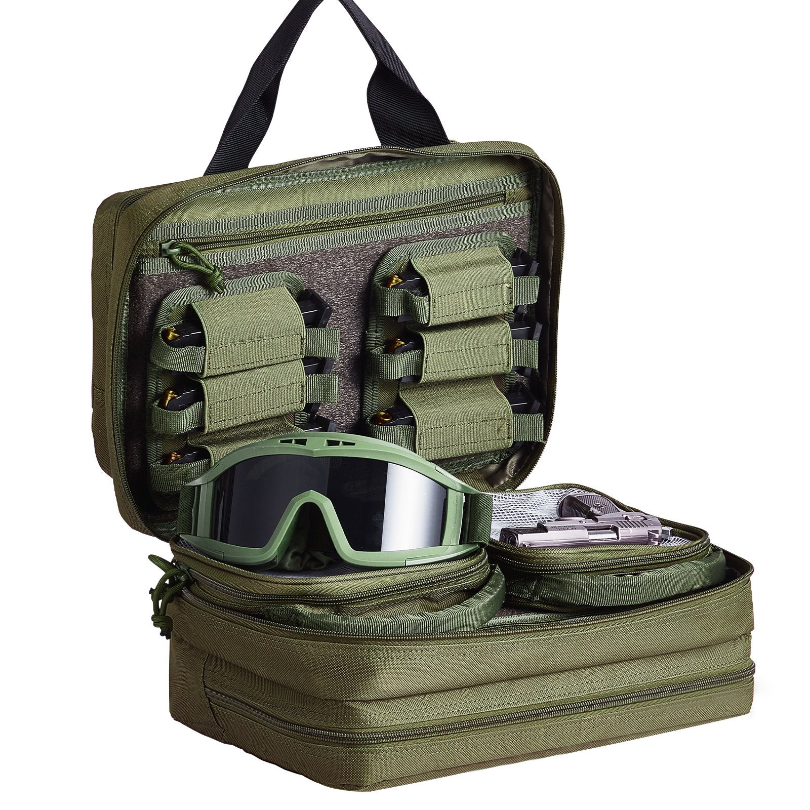 Range Bag for 2 Pistols Tactical Gun Bag 2 Built-in Pistol Bags Green - Image 9
