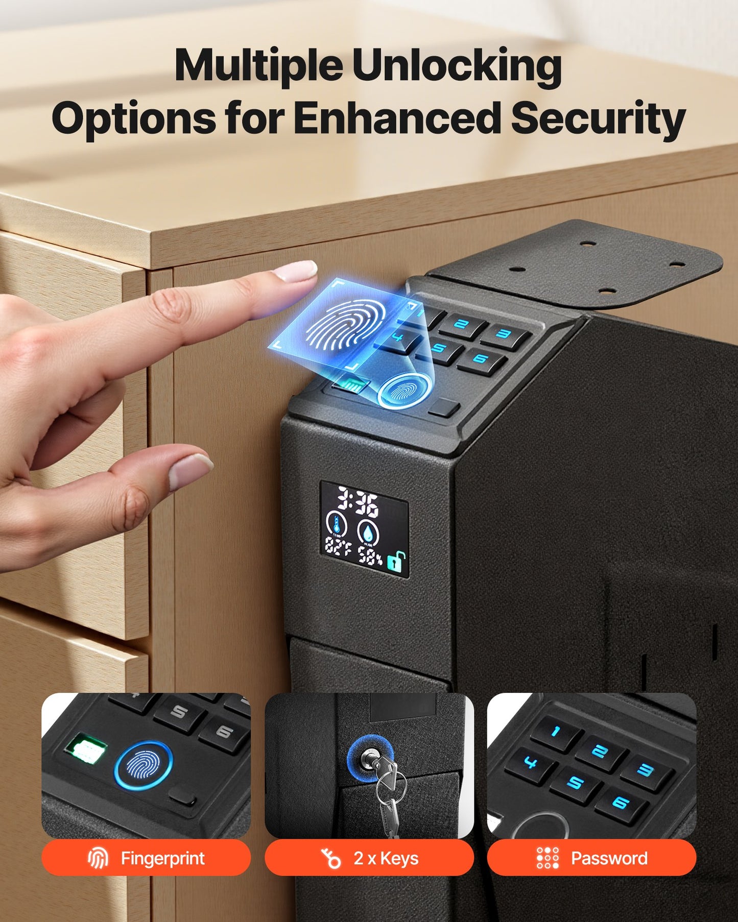 Gun Safe, Slider Handgun Gun Safe with Screen, Fingerprint/Password/Key, 3-Way Quick Access Firearm Case Box with LED for 1 Pistol & Magazine, Mounted Gun Box for Nightstand Bedside Desk Car - Image 2