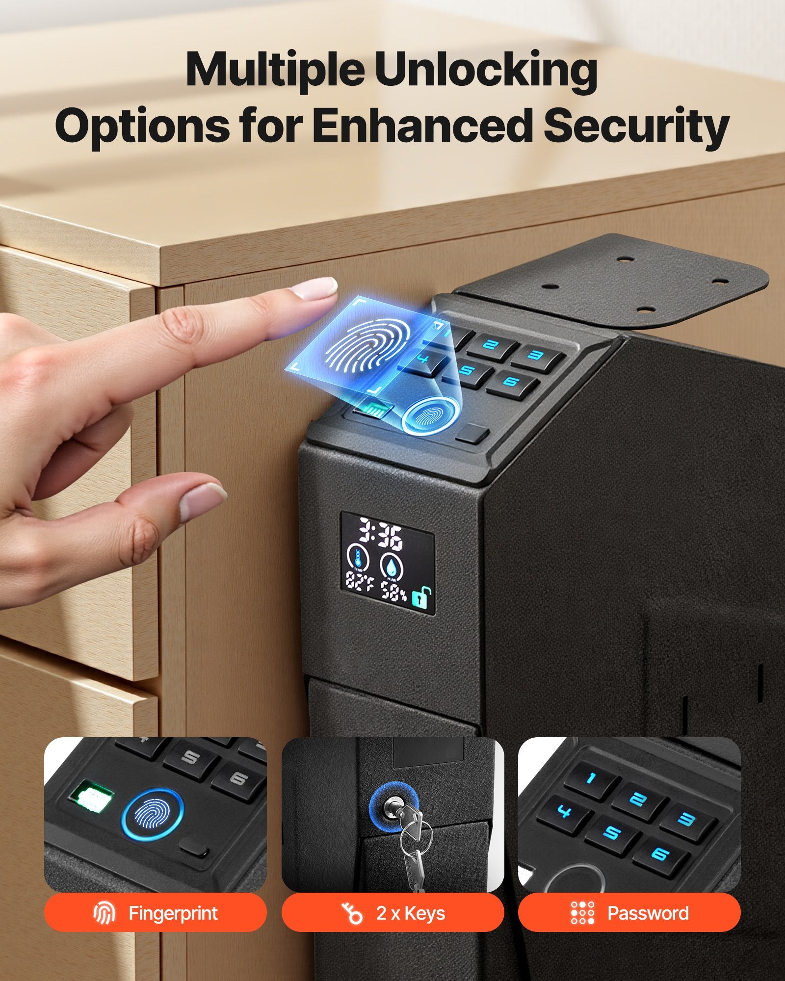 Gun Safe, Slider Handgun Gun Safe with Screen, Fingerprint/Password/Key, 3-Way Quick Access Firearm Case Box with LED for 1 Pistol & Magazine, Mounted Gun Box for Nightstand Bedside Desk Car - Image 2