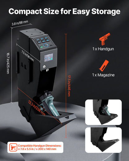 Gun Safe, Slider Handgun Gun Safe with Screen, Fingerprint/Password/Key, 3-Way Quick Access Firearm Case Box with LED for 1 Pistol & Magazine, Mounted Gun Box for Nightstand Bedside Desk Car - Image 3