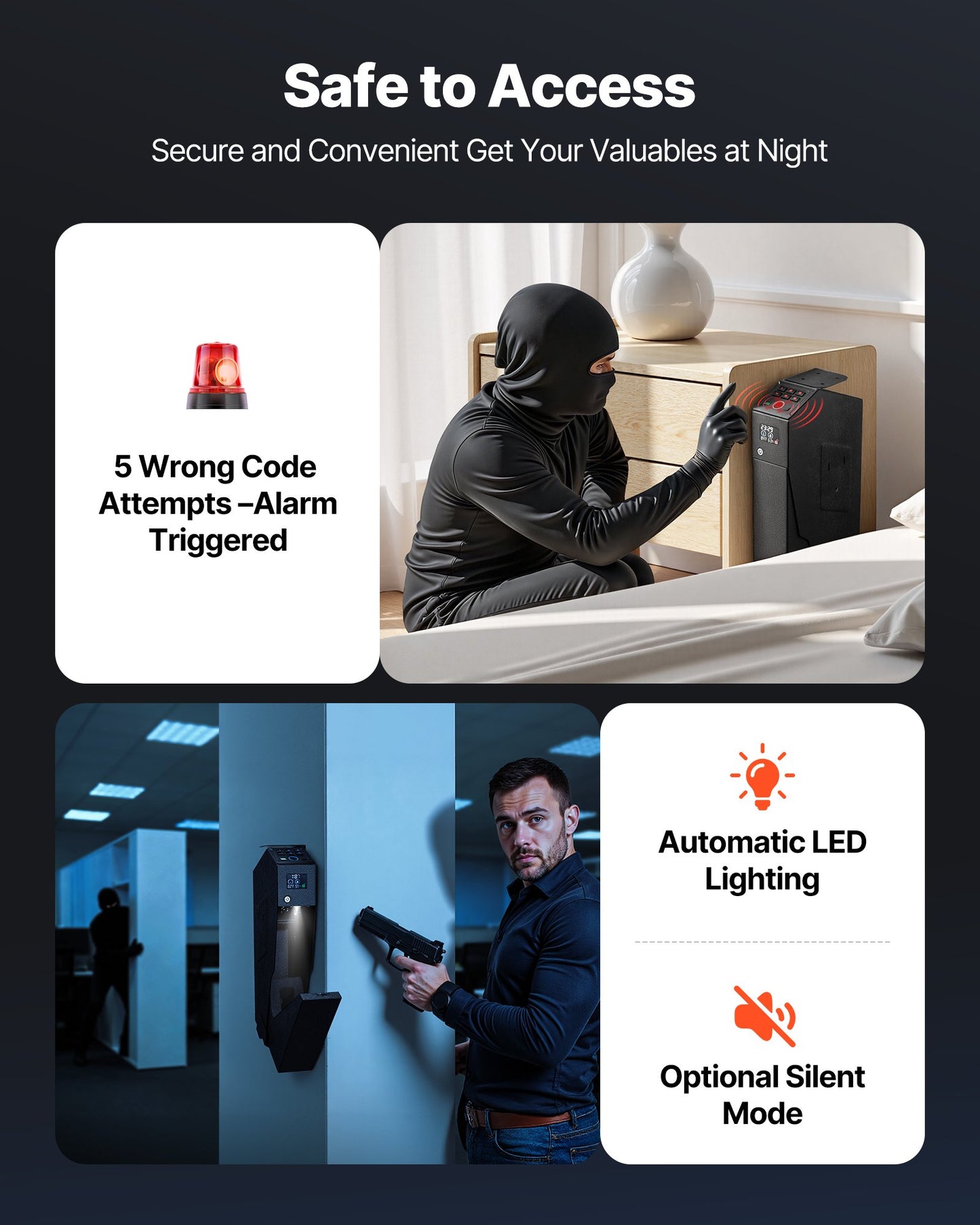 Gun Safe, Slider Handgun Gun Safe with Screen, Fingerprint/Password/Key, 3-Way Quick Access Firearm Case Box with LED for 1 Pistol & Magazine, Mounted Gun Box for Nightstand Bedside Desk Car - Image 5