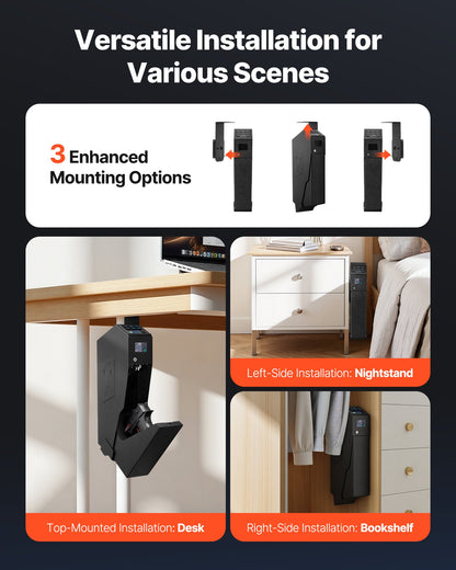 Gun Safe, Slider Handgun Gun Safe with Screen, Fingerprint/Password/Key, 3-Way Quick Access Firearm Case Box with LED for 1 Pistol & Magazine, Mounted Gun Box for Nightstand Bedside Desk Car - Image 6