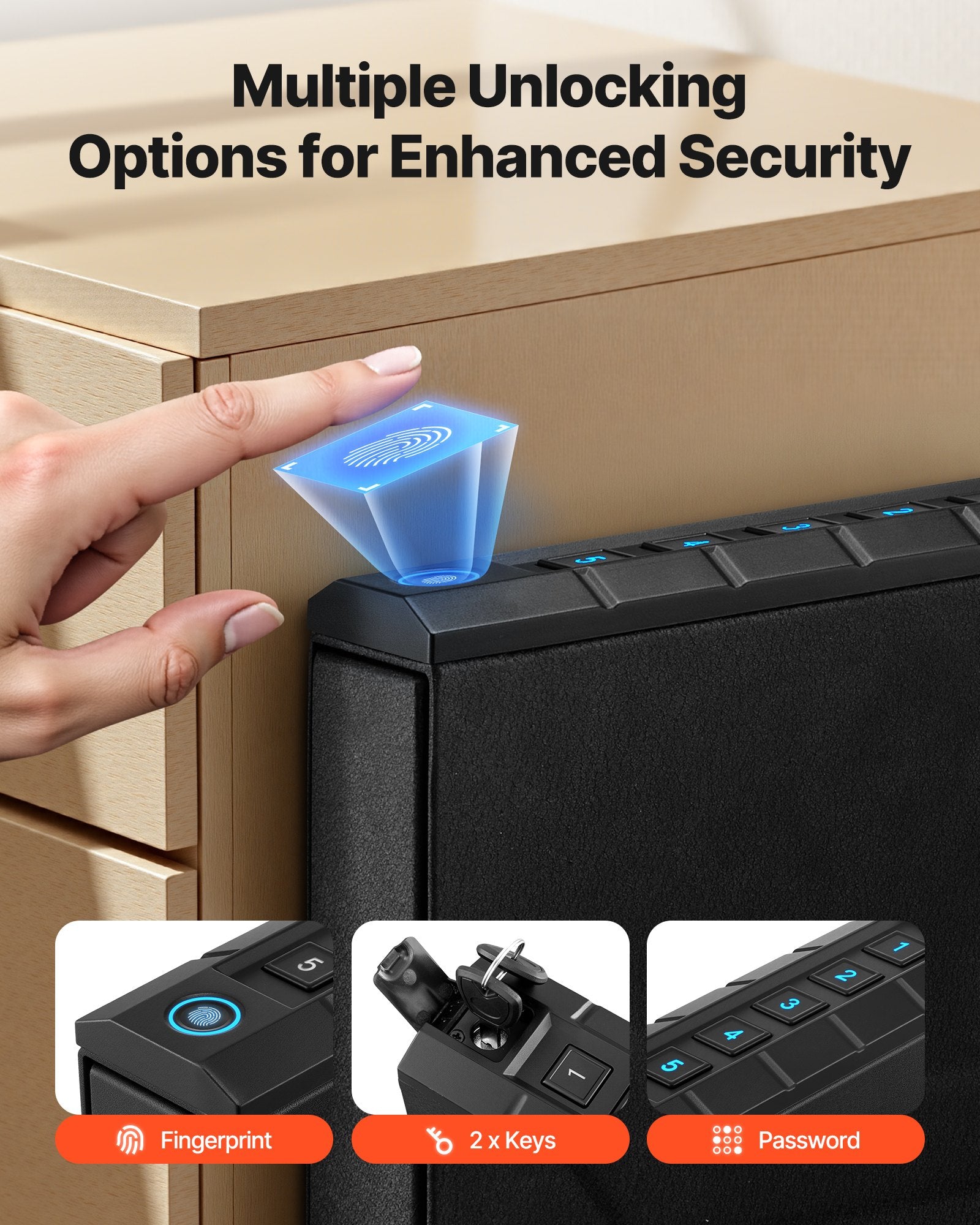 Gun Safe, Slider Handgun Gun Safe with Fingerprint/Password/Key, 3-Way Quick Access Firearm Case Box with Lighting for 1 Pistol & Magazine, Mounted Pistol Gun Box for Nightstand Bedside Desk Car - Image 2