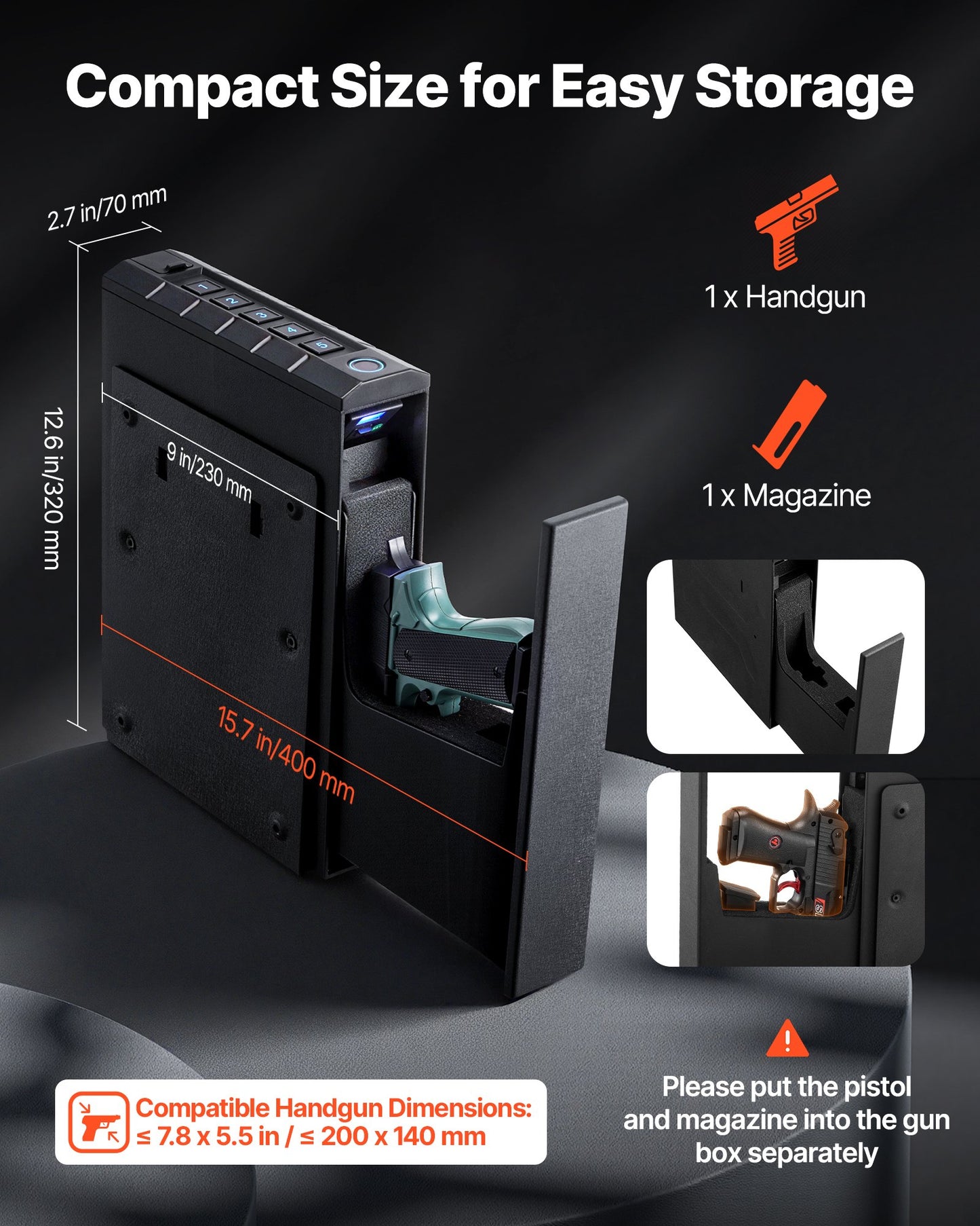 Gun Safe, Slider Handgun Gun Safe with Fingerprint/Password/Key, 3-Way Quick Access Firearm Case Box with Lighting for 1 Pistol & Magazine, Mounted Pistol Gun Box for Nightstand Bedside Desk Car - Image 3