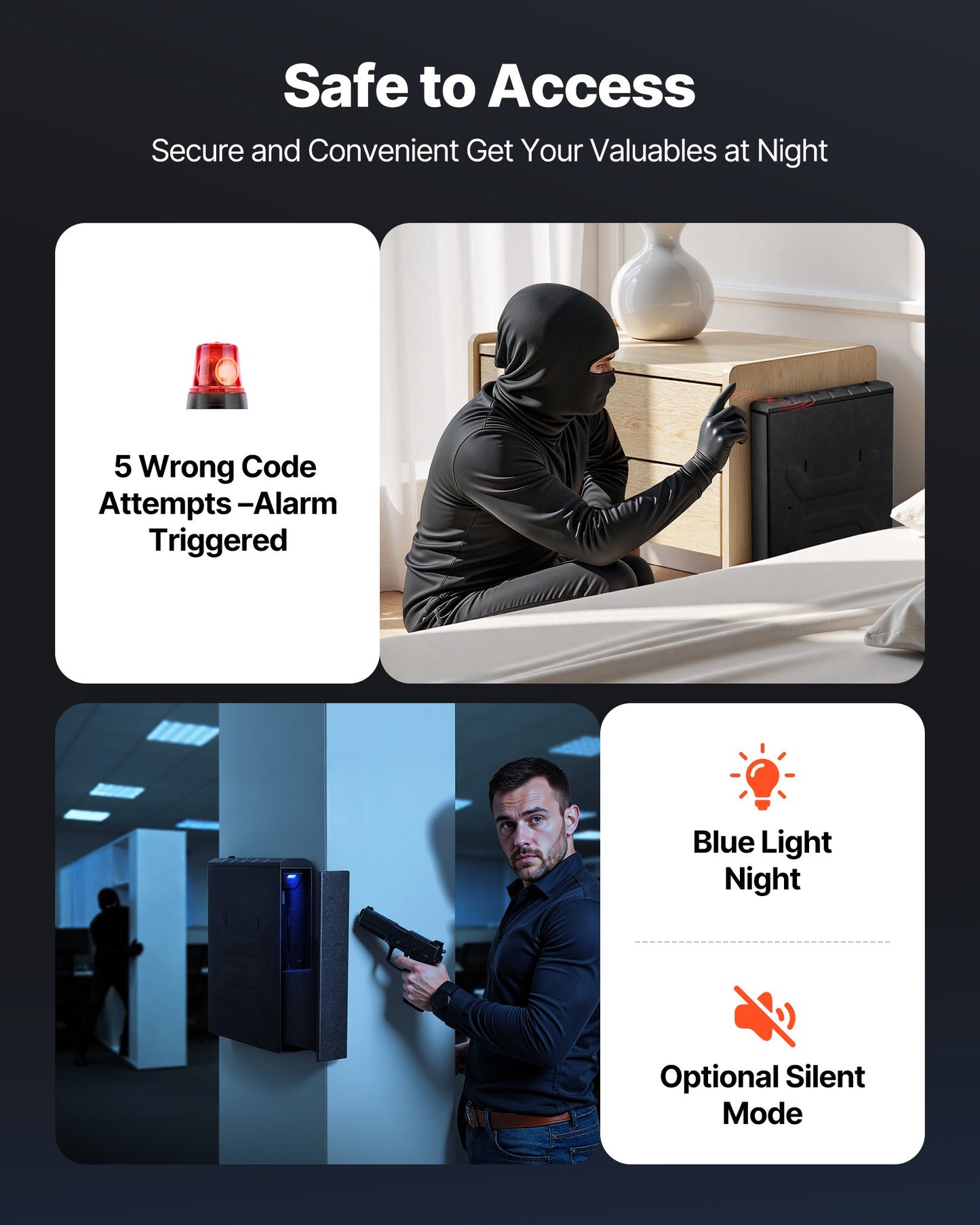 Gun Safe, Slider Handgun Gun Safe with Fingerprint/Password/Key, 3-Way Quick Access Firearm Case Box with Lighting for 1 Pistol & Magazine, Mounted Pistol Gun Box for Nightstand Bedside Desk Car - Image 4